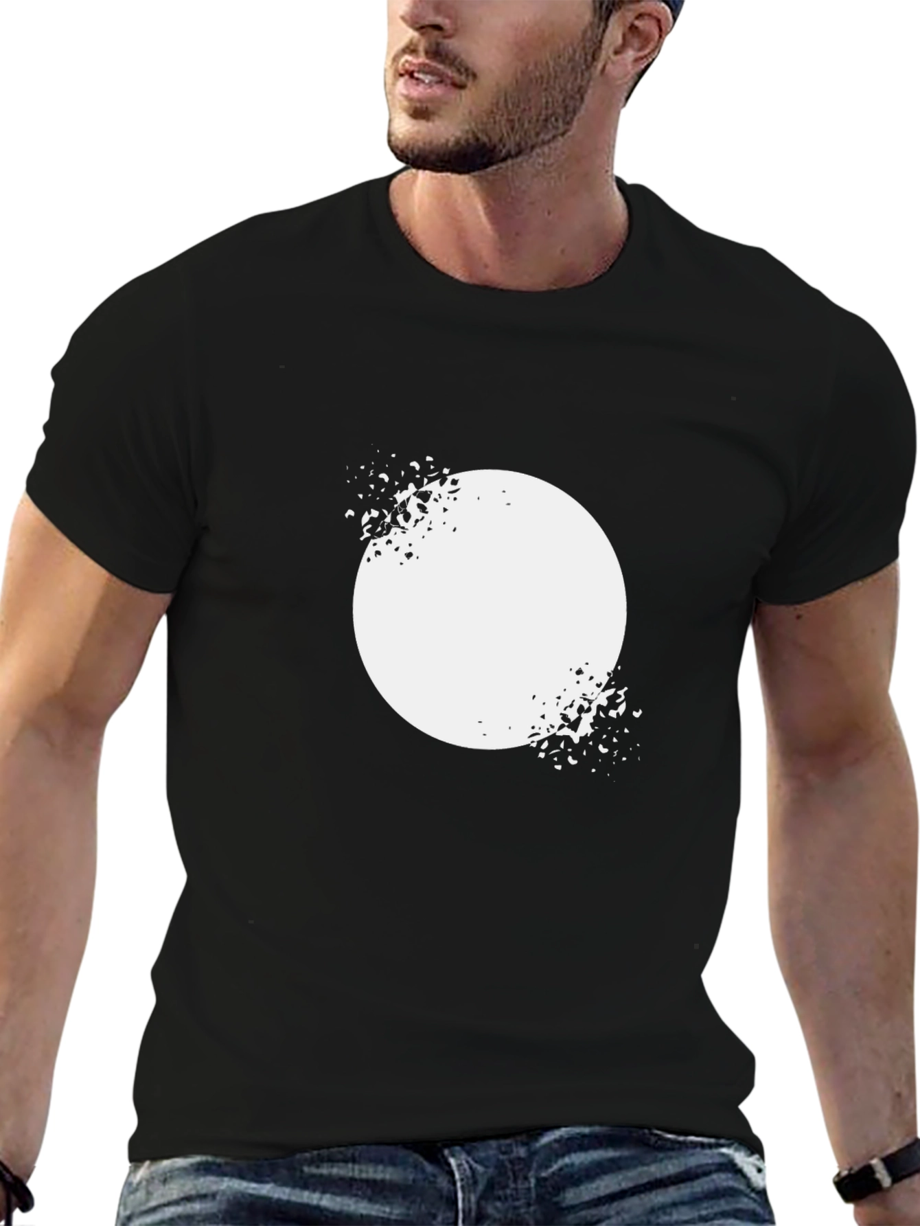 Black Abstract Circle Print Black T-Shirt view 6