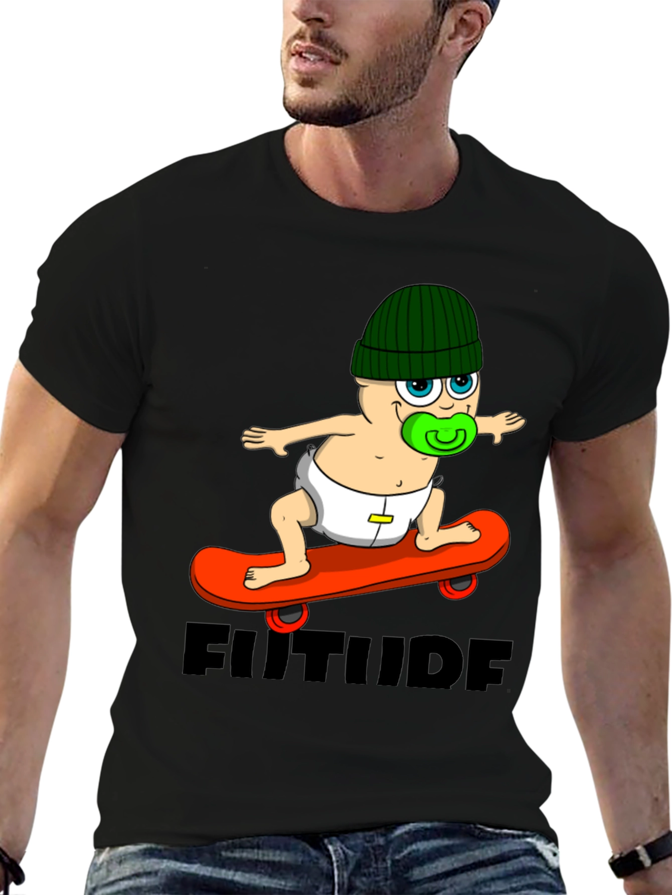 Black Skateboarding Baby T-Shirt - Future Attitude Tee view 6