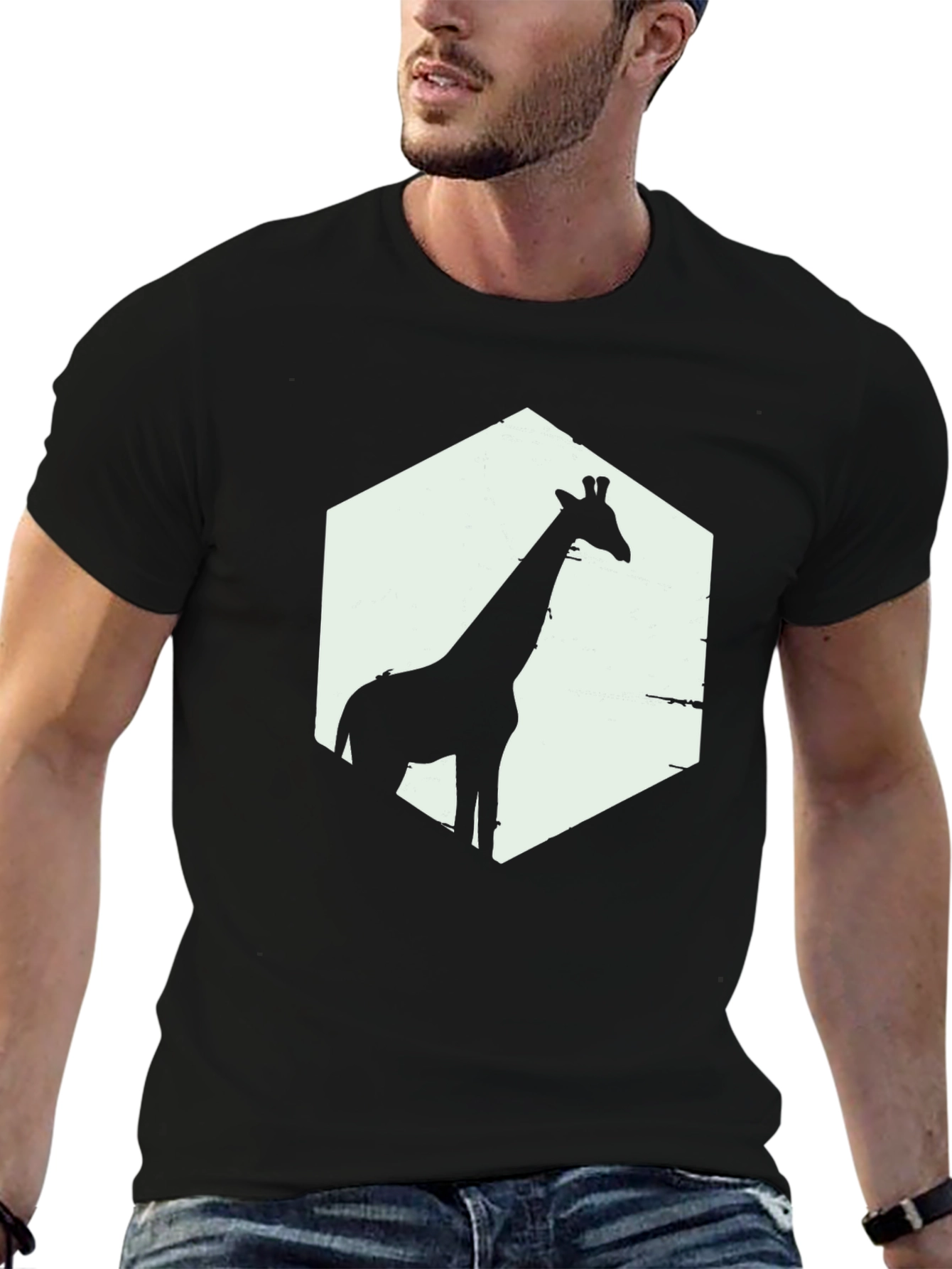 Giraffe Silhouette Graphic T-Shirt - Black - 6