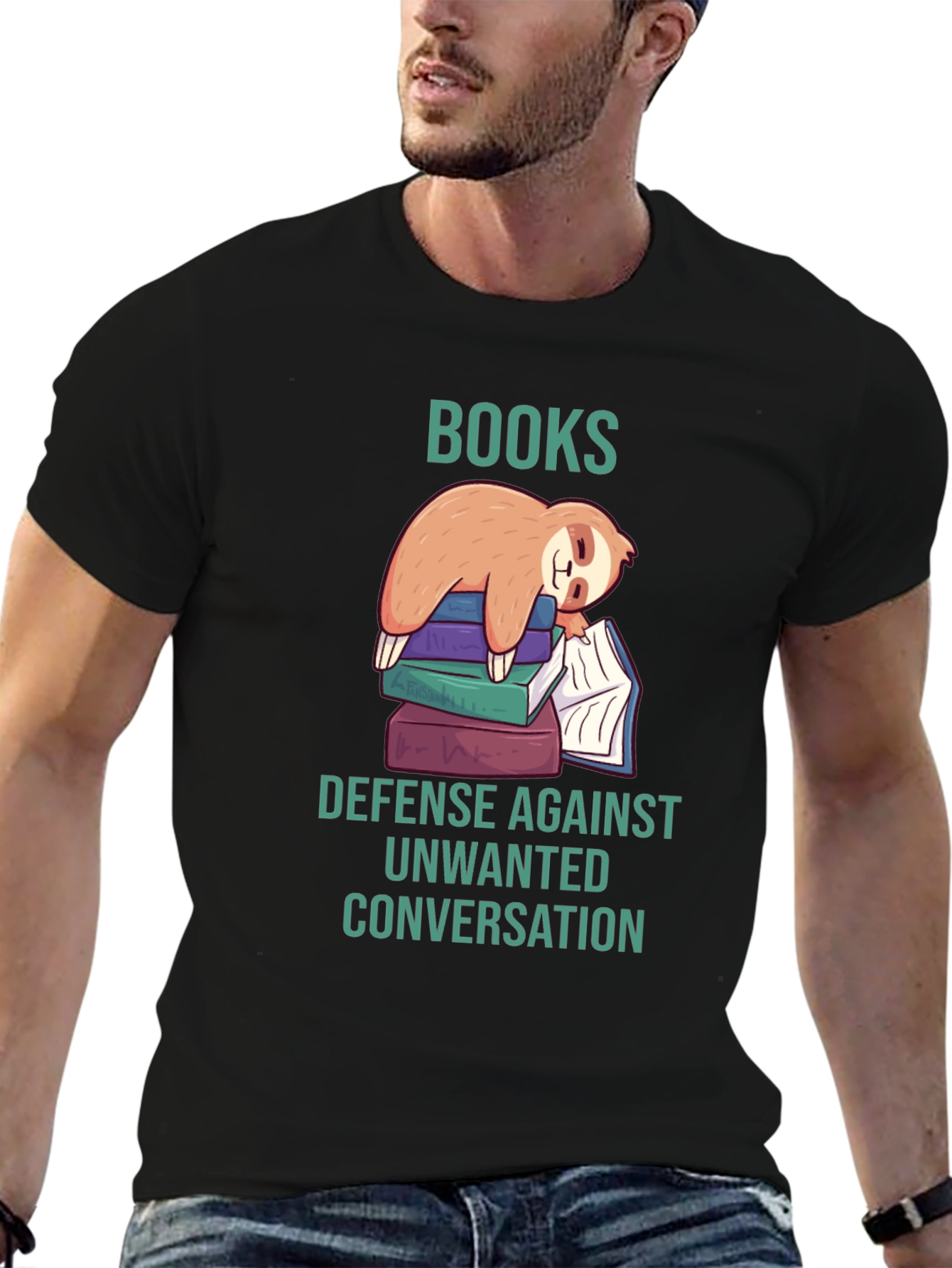 Black Books Sloth T-Shirt: Defense Against Unwanted Conversation view 6