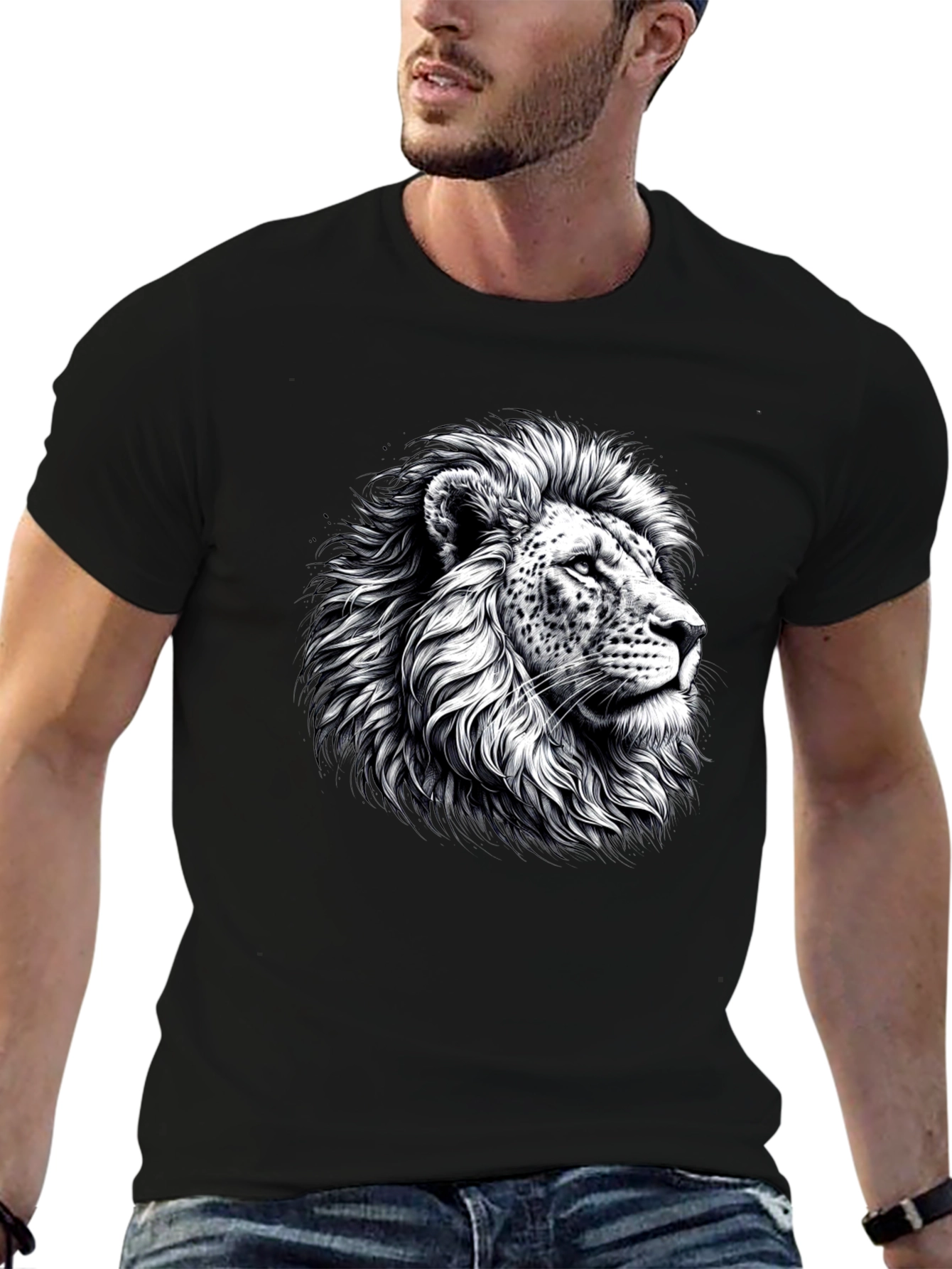 Black Lion Graphic Print Black T-Shirt view 6