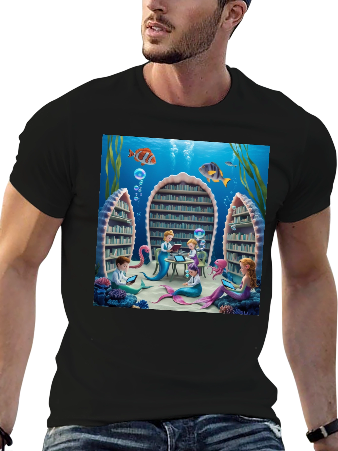Black Mermaid Library T-Shirt view 6