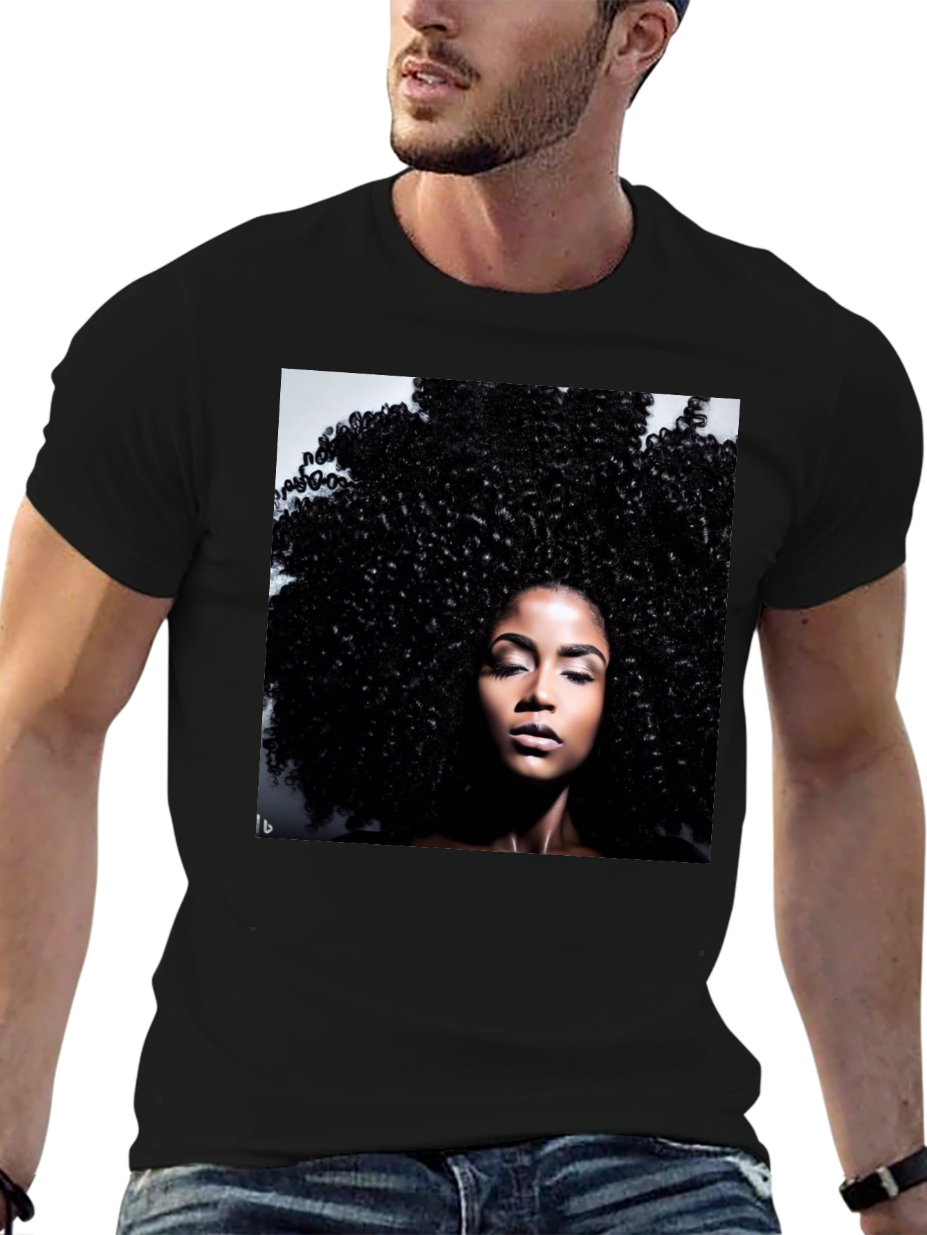 Black Afro Queen Black T-Shirt view 6