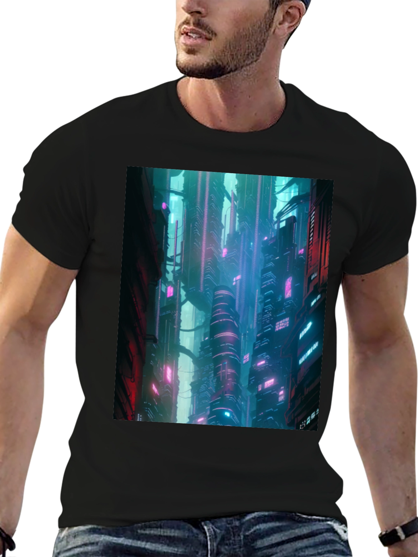Black Cyberpunk City T-Shirt view 6