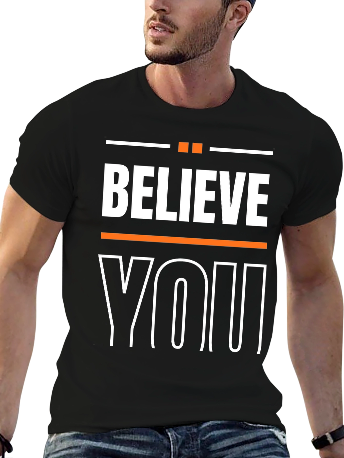 Black Believe In You Graphic Print Crew Neck T-Shirt view 6