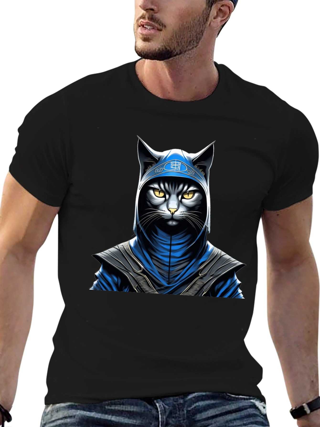 Black Ninja Cat Graphic T-Shirt - Stealth Style view 6
