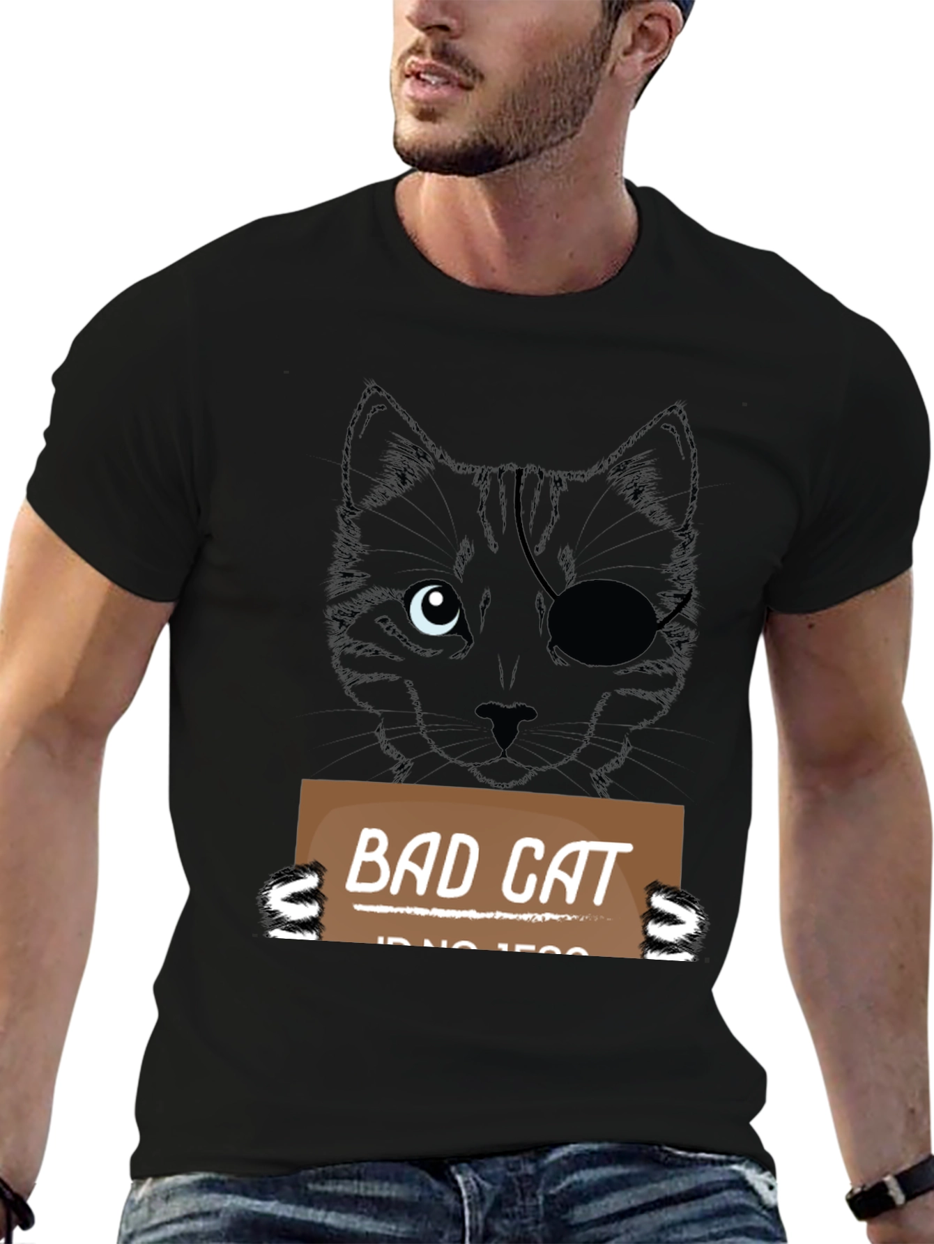 Black Bad Cat T-Shirt - Men's Black Novelty Tee view 6