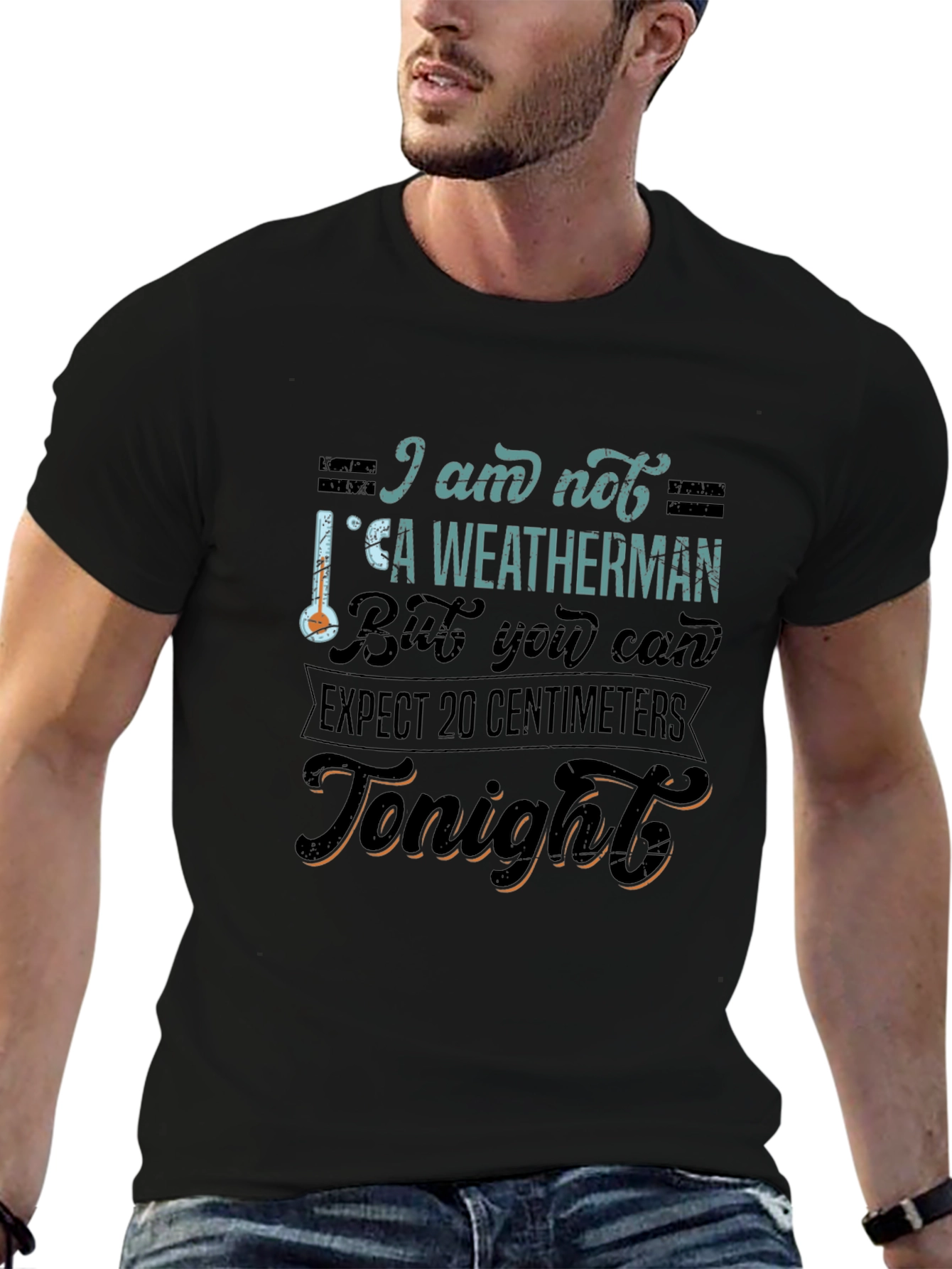 Black Funny Weatherman Graphic Tee - Expect 20 Centimeters view 6