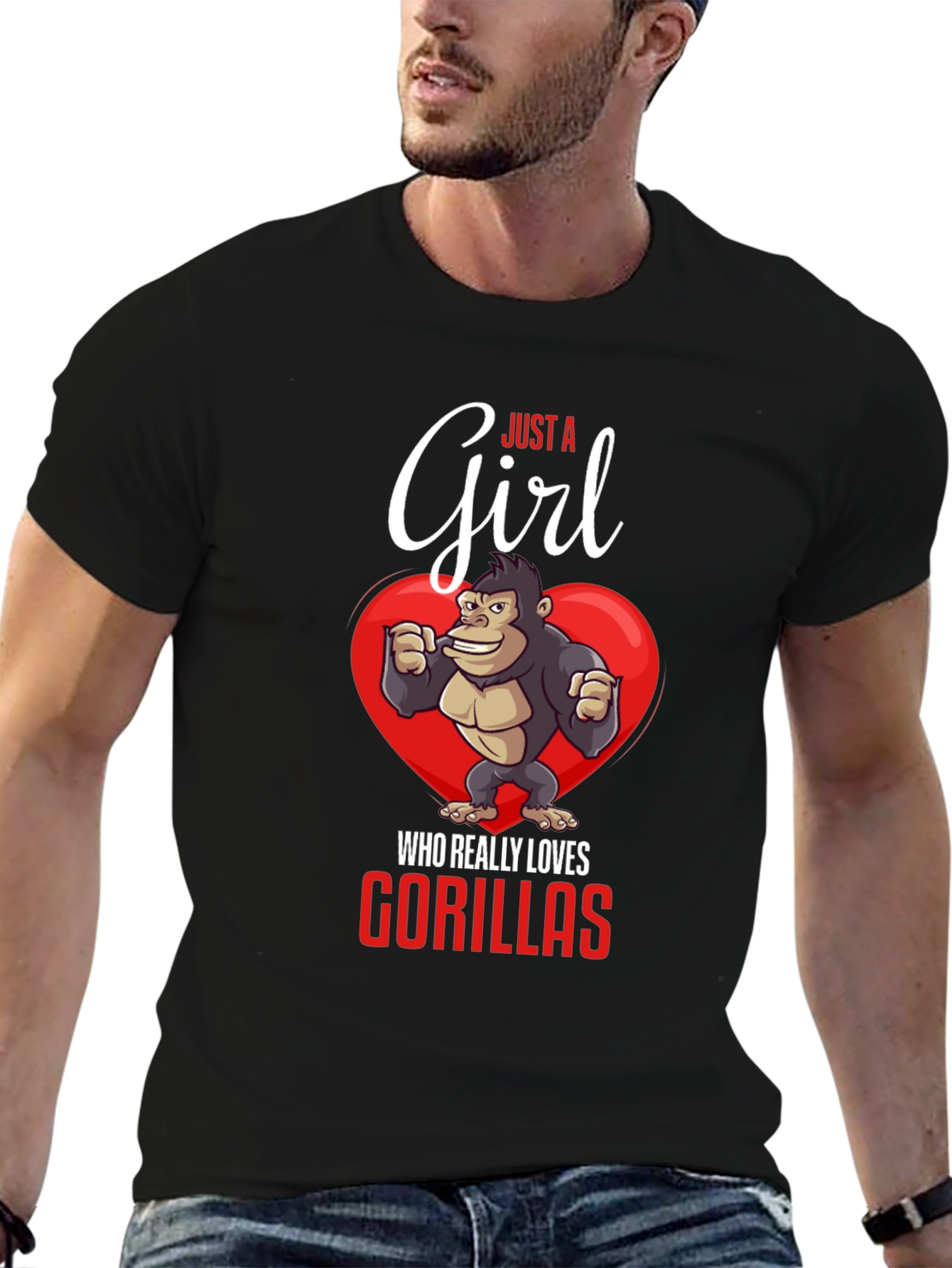 Black Just a Girl Who Loves Gorillas T-Shirt view 6