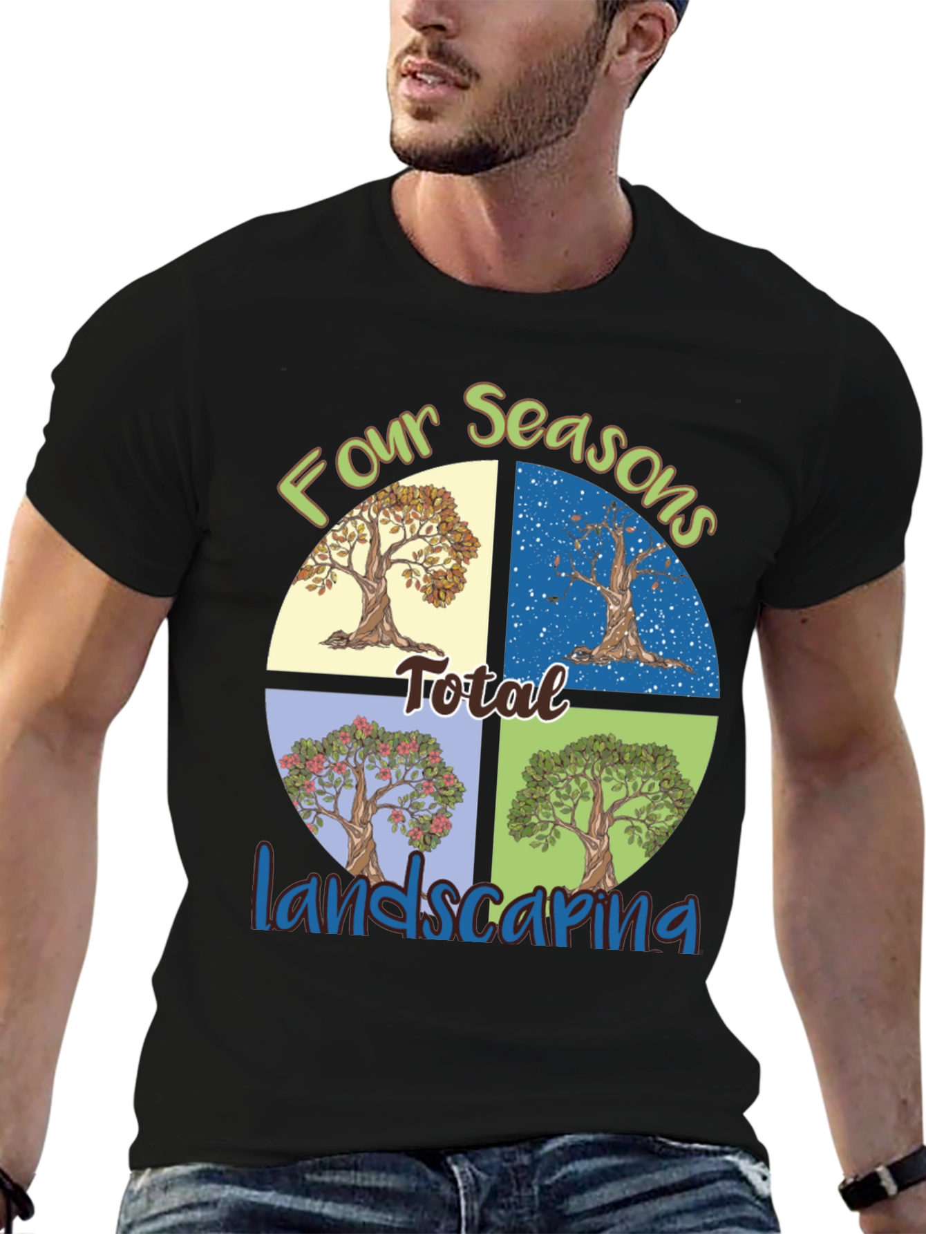 Black Four Seasons Landscaping T-Shirt view 6
