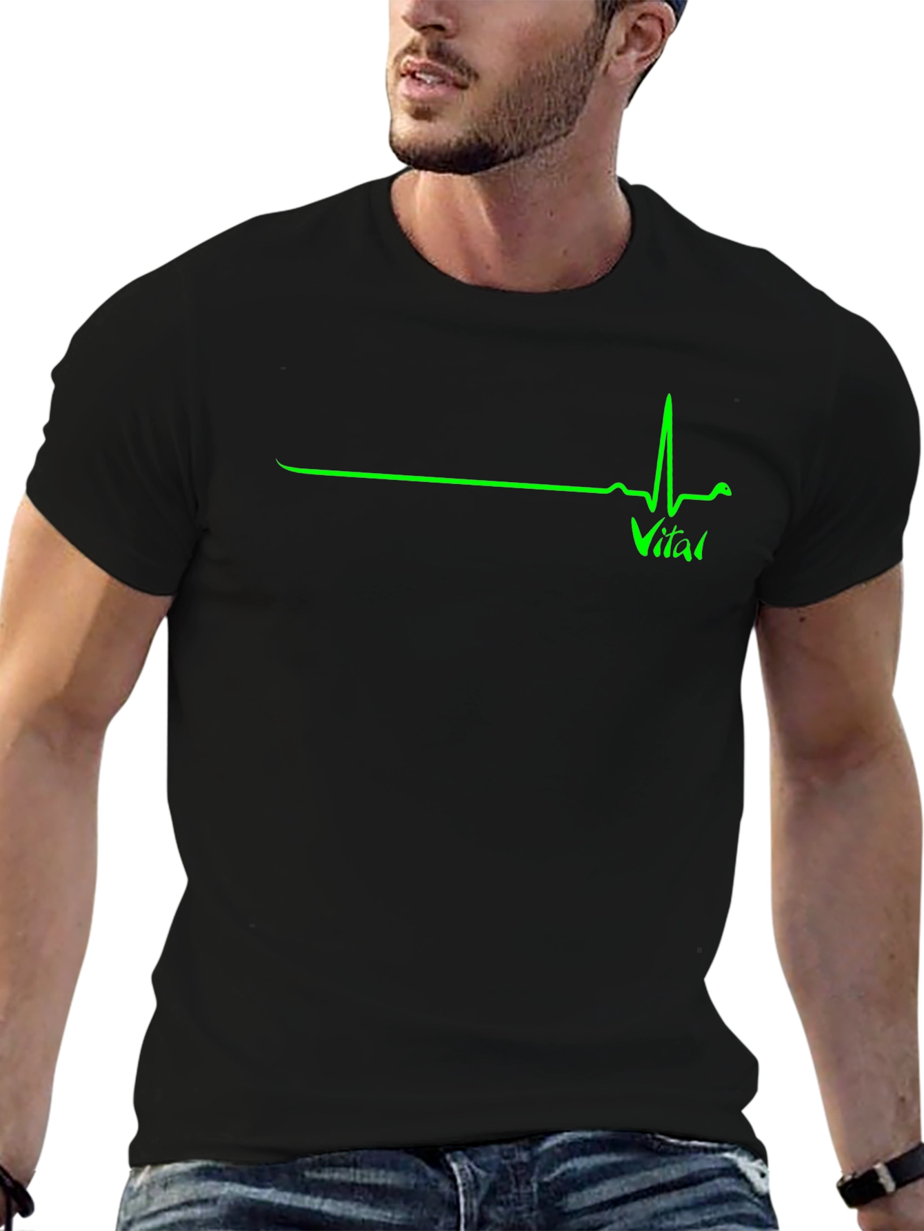 Black Vital Sign ECG Graphic T-Shirt - Black view 6