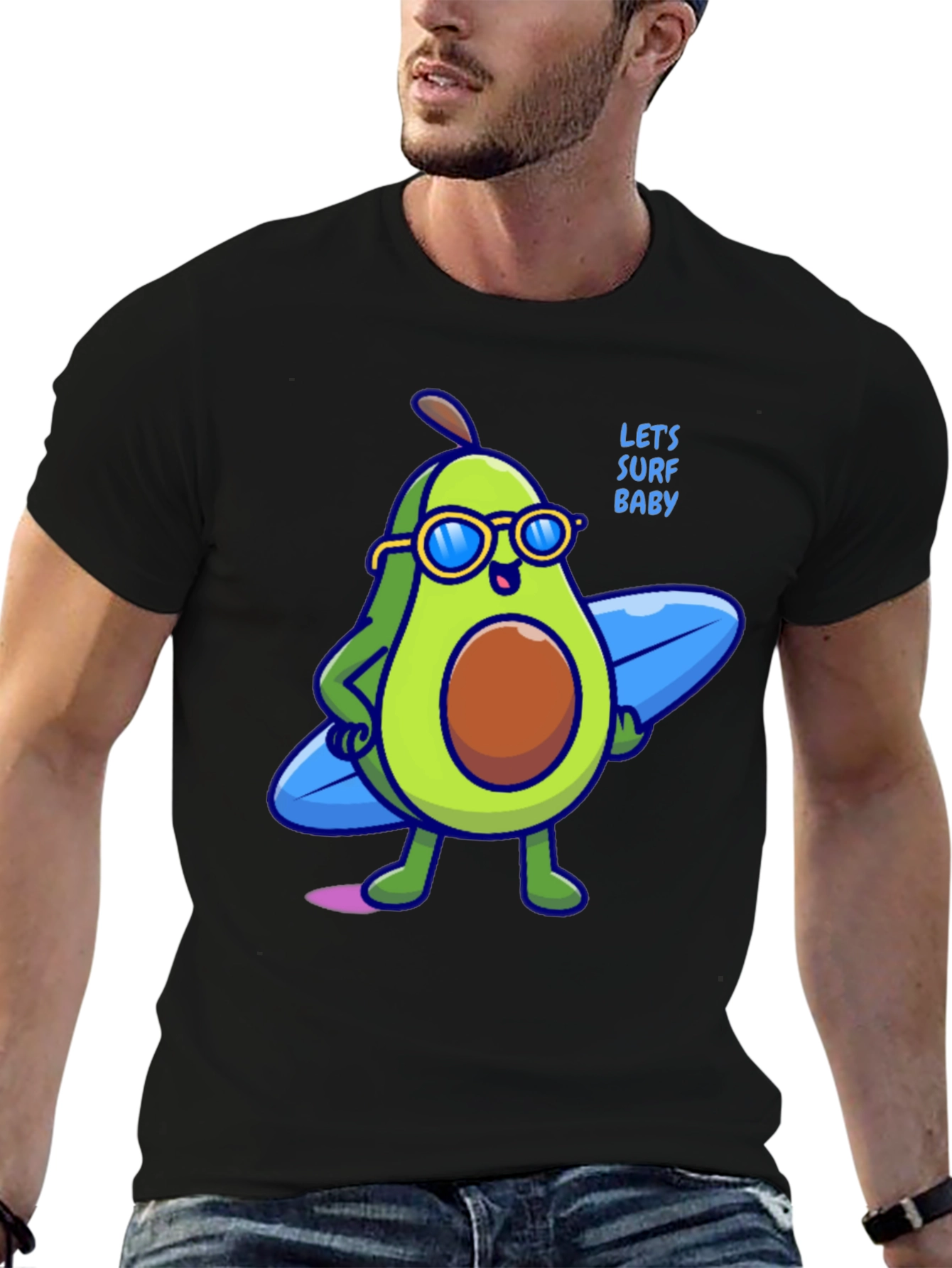 Black Avocado Surfer Graphic Tee - Let's Surf Baby! view 6