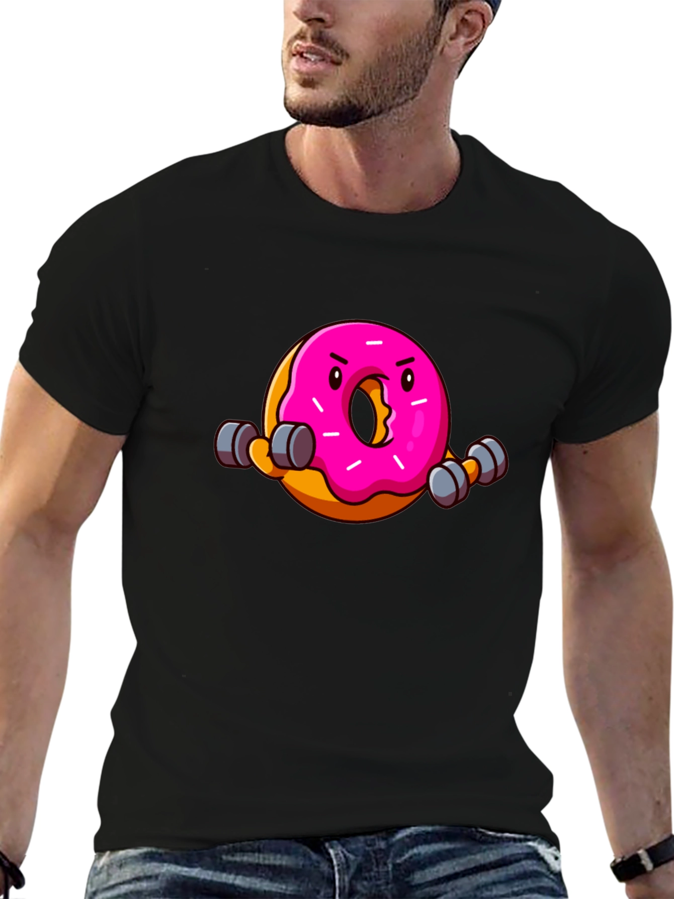 Black Funny Donut Workout Graphic T-Shirt view 6