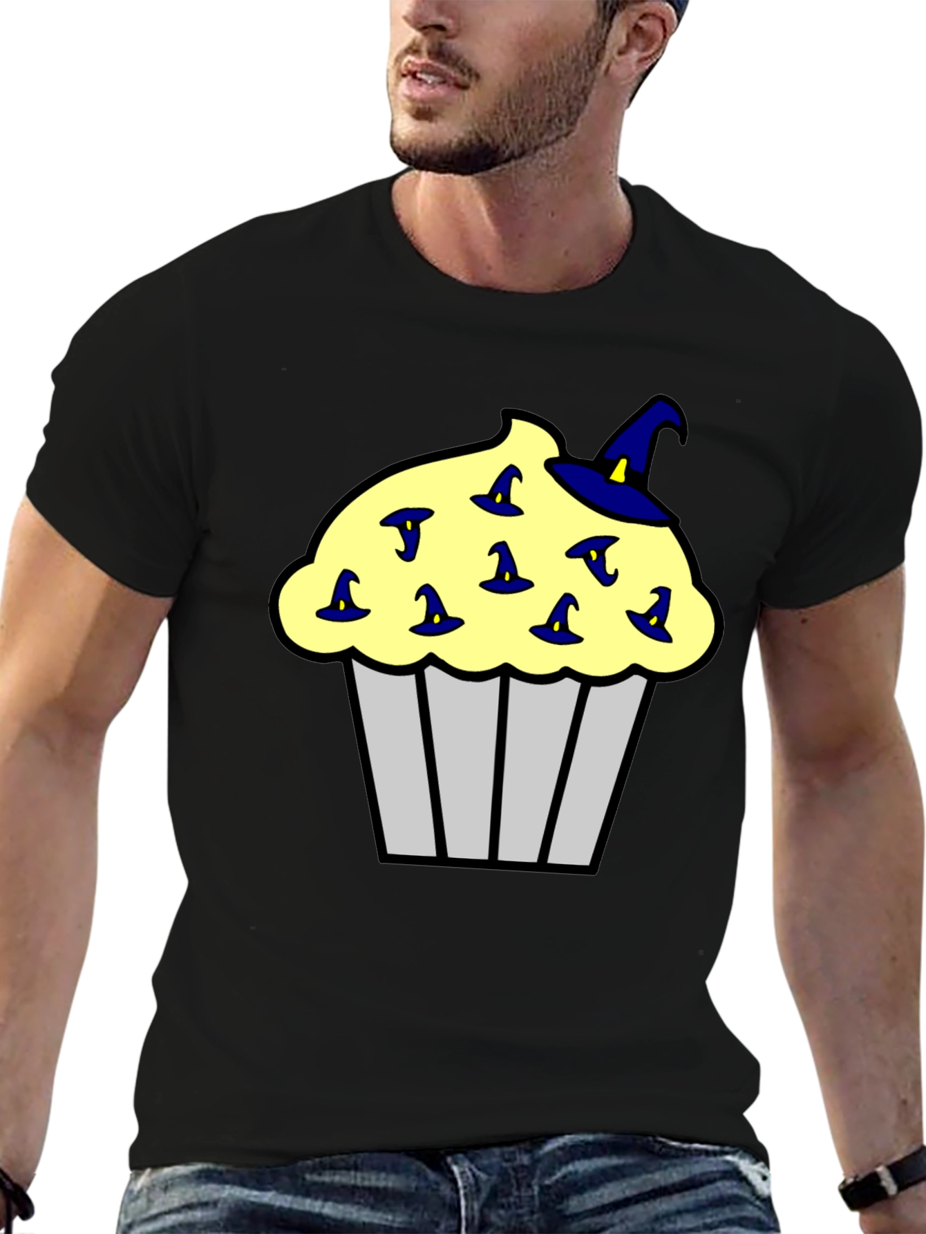 Black Cupcake Witch Hats Men's Black T-Shirt view 6