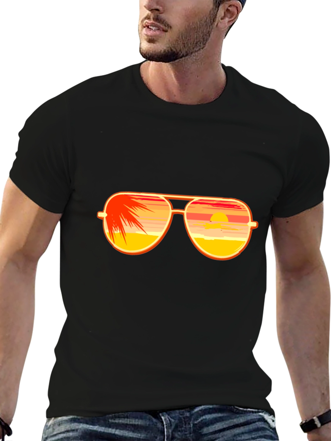 Black Sunset Sunglasses Graphic T-Shirt - Black Cotton Tee view 6