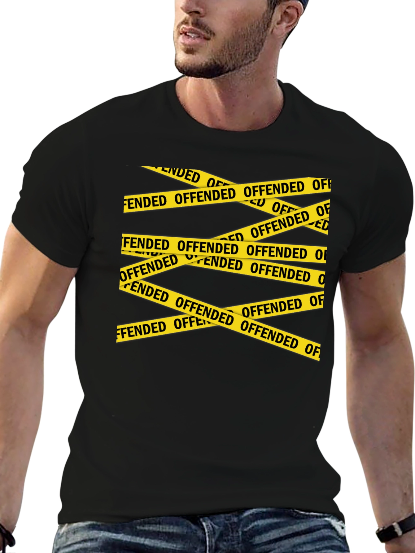 Black Offended Caution Tape Graphic T-Shirt view 6