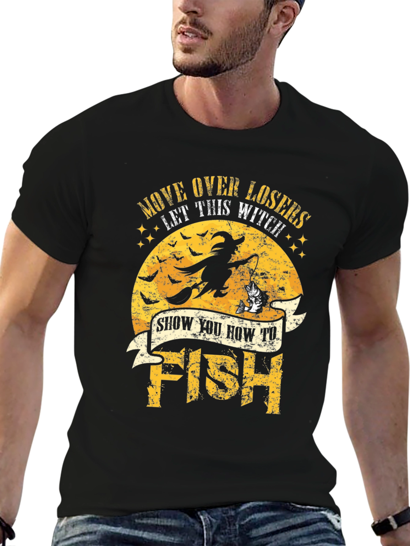 Black Witch Fishing Graphic T-Shirt - Halloween Style view 6