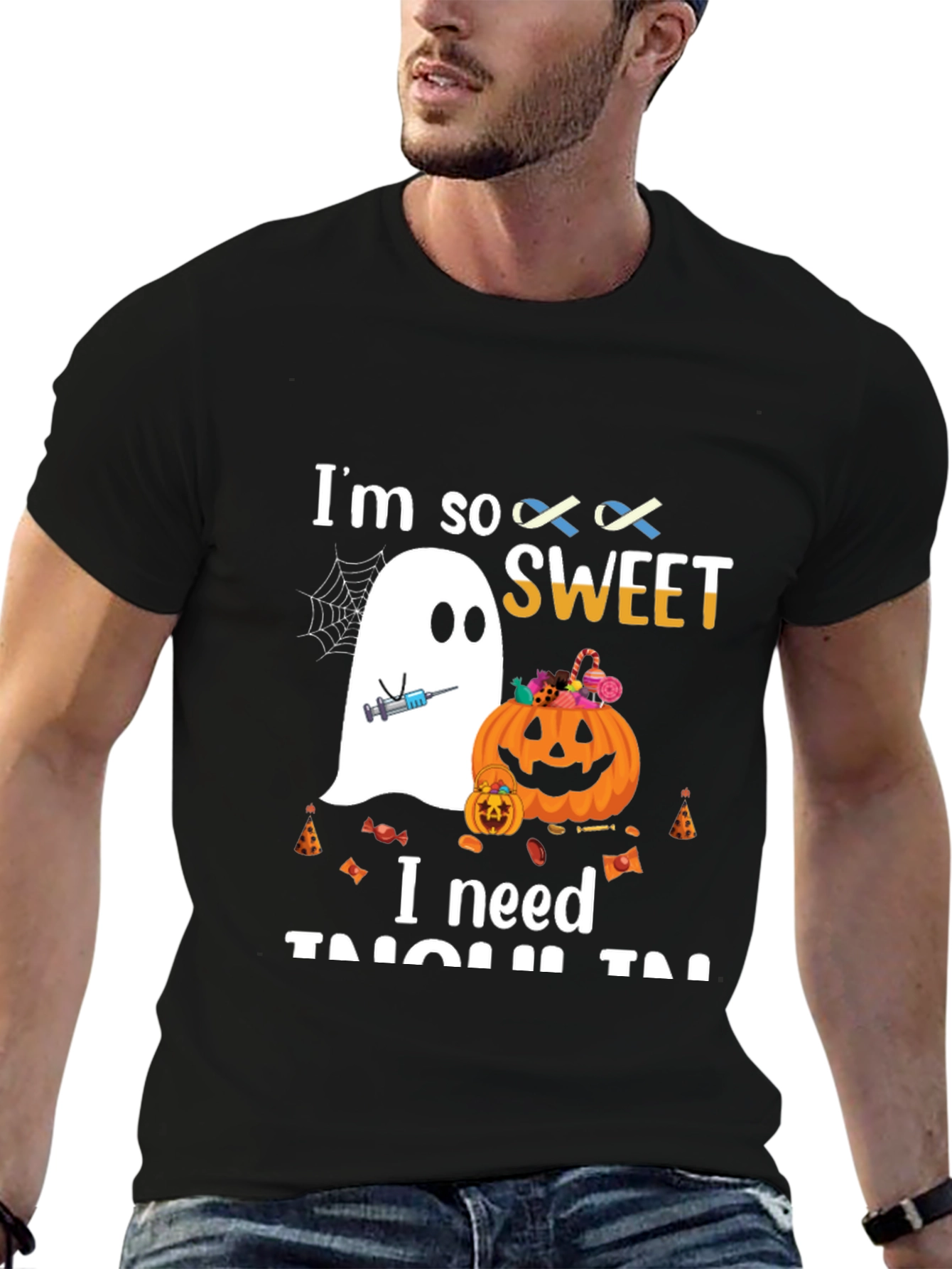 Black Halloween Diabetes Awareness T-Shirt view 6