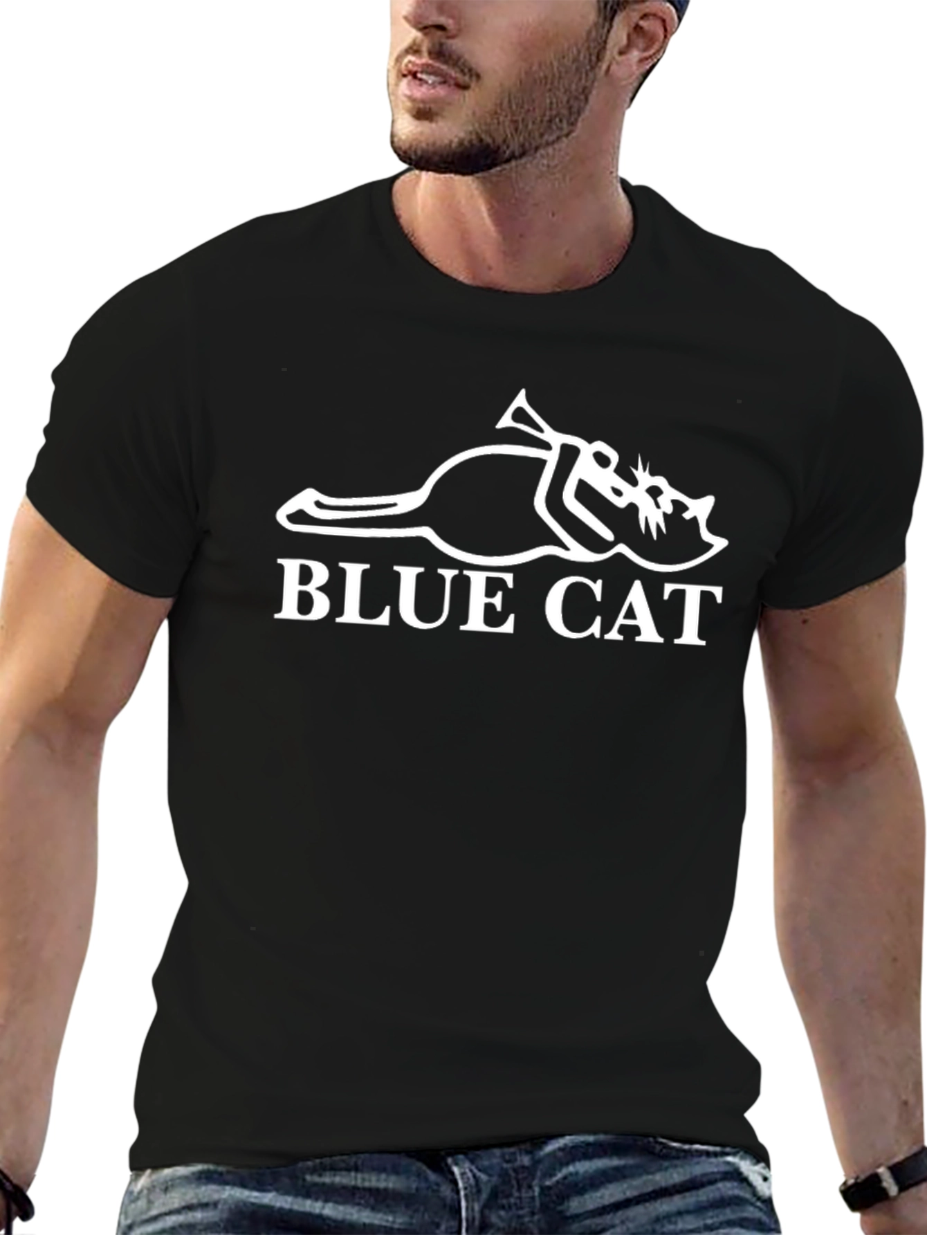 Black Blue Cat Trumpet T-Shirt - Novelty Music Tee view 6