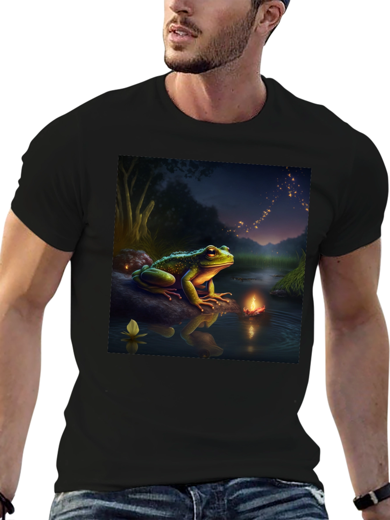 Black Frog & Firefly T-Shirt - Fantasy Design view 6