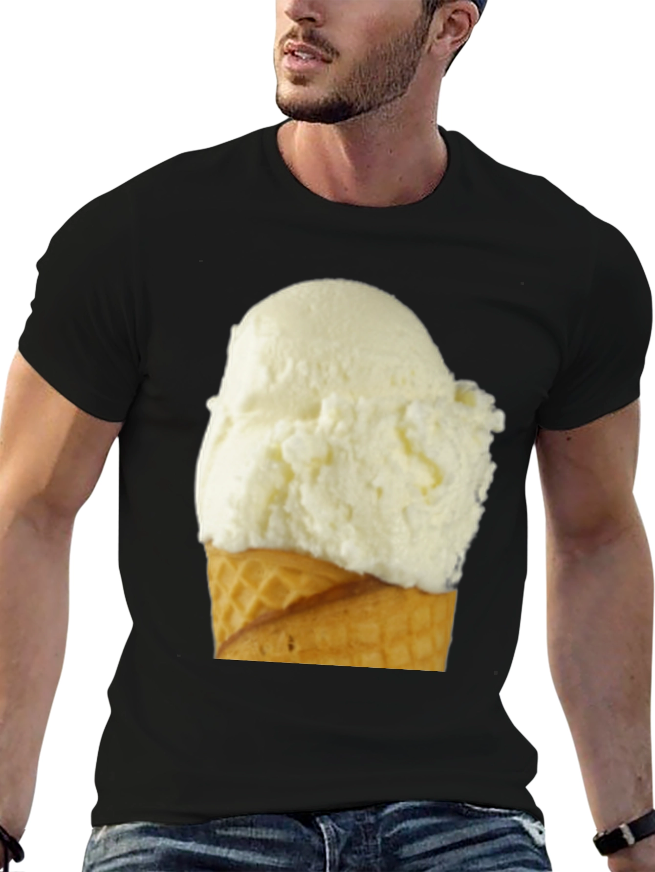 Black Ice Cream Cone Graphic Tee - Casual Black T-Shirt view 6