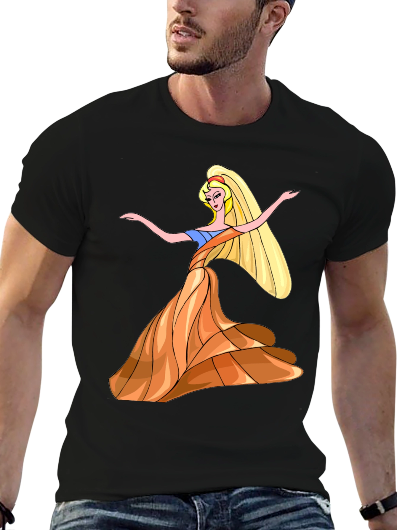 Black Princess Cartoon Graphic T-Shirt view 6