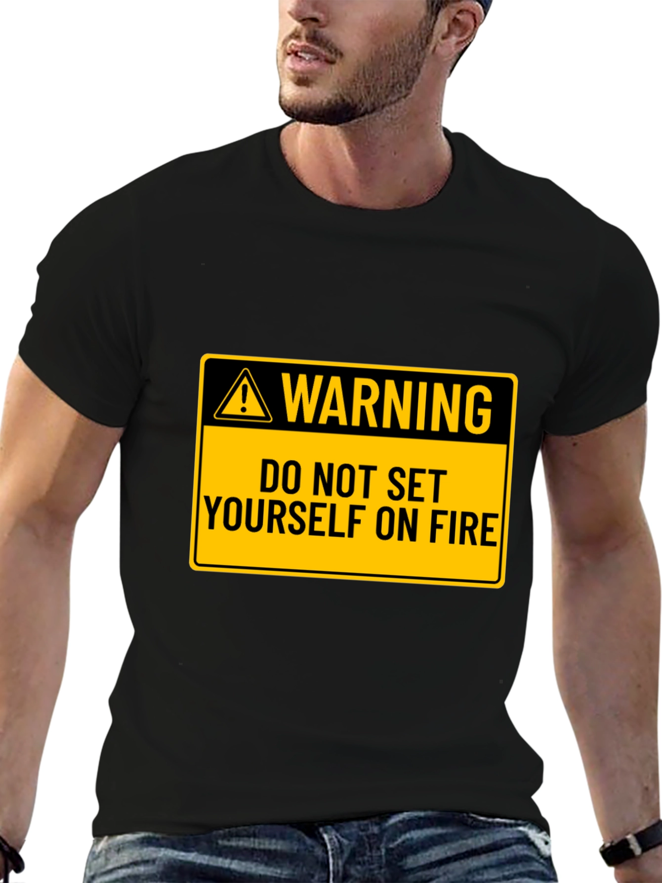 Black Warning: Do Not Set Yourself on Fire Black T-Shirt view 6