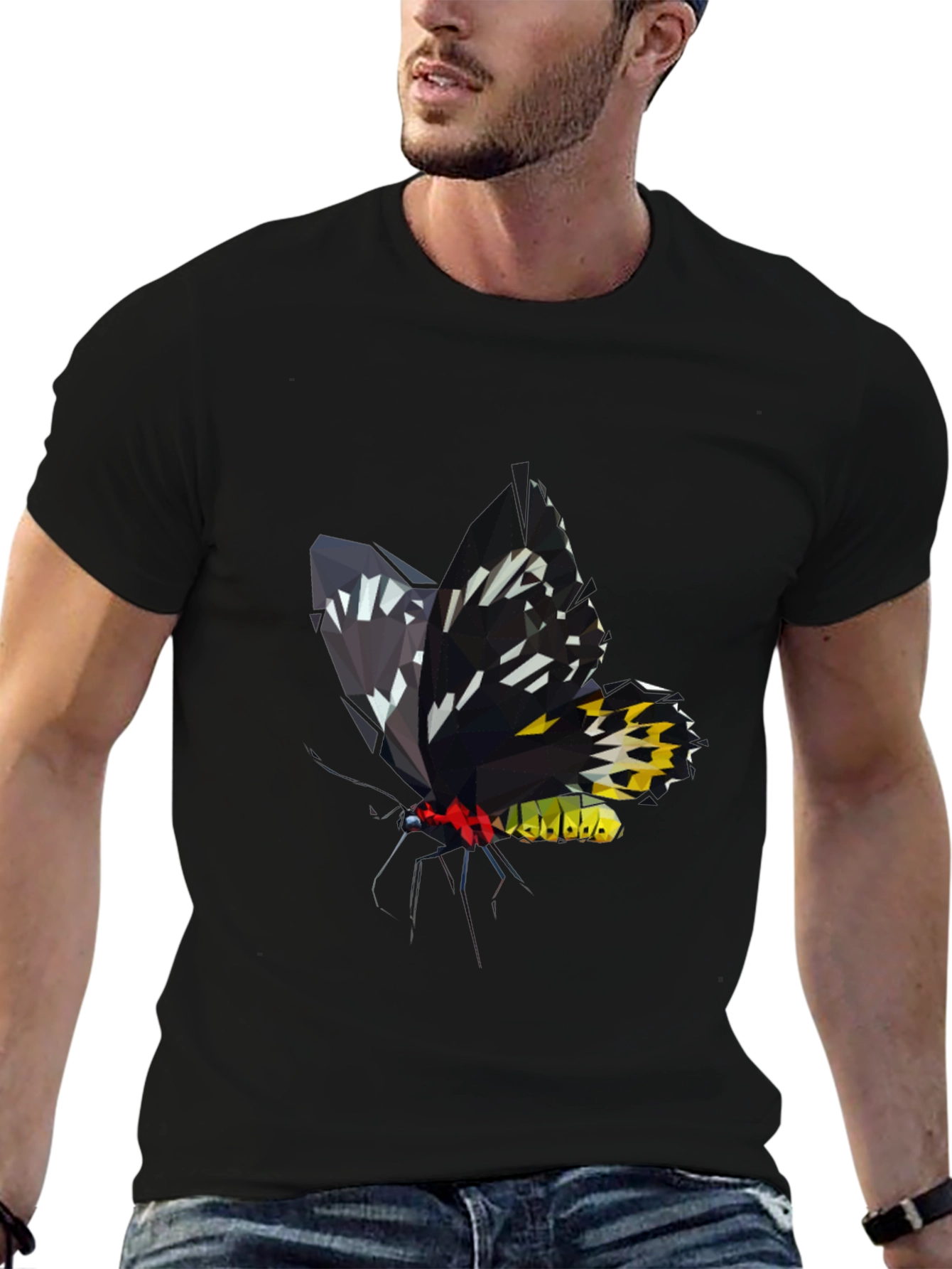 Black Geometric Butterfly Graphic Tee - Modern Black T-Shirt view 6