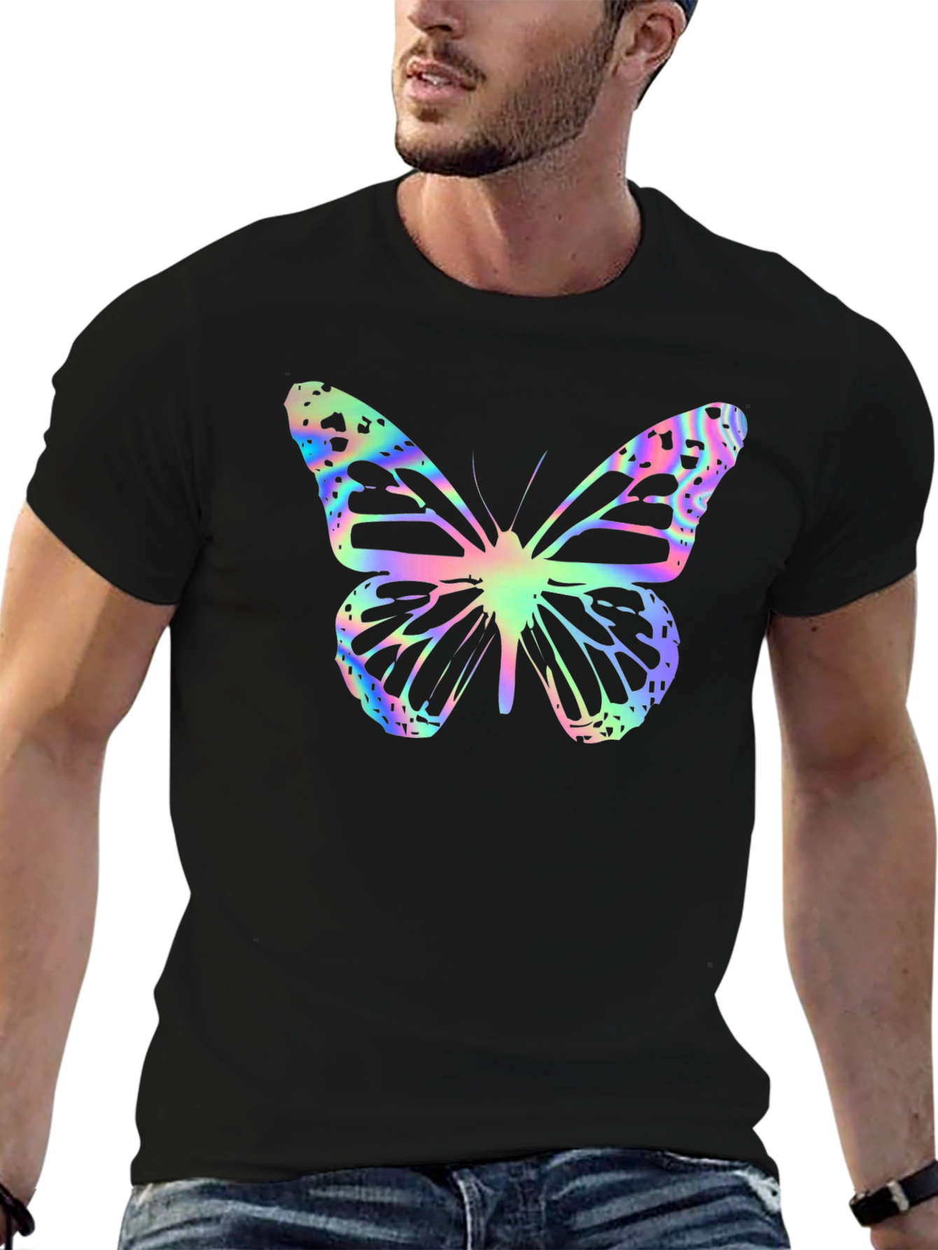 Black Butterfly Print Black T-Shirt view 6