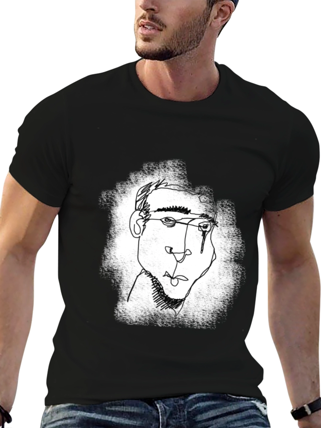 Black Abstract Line Art Graphic Tee - Black view 6