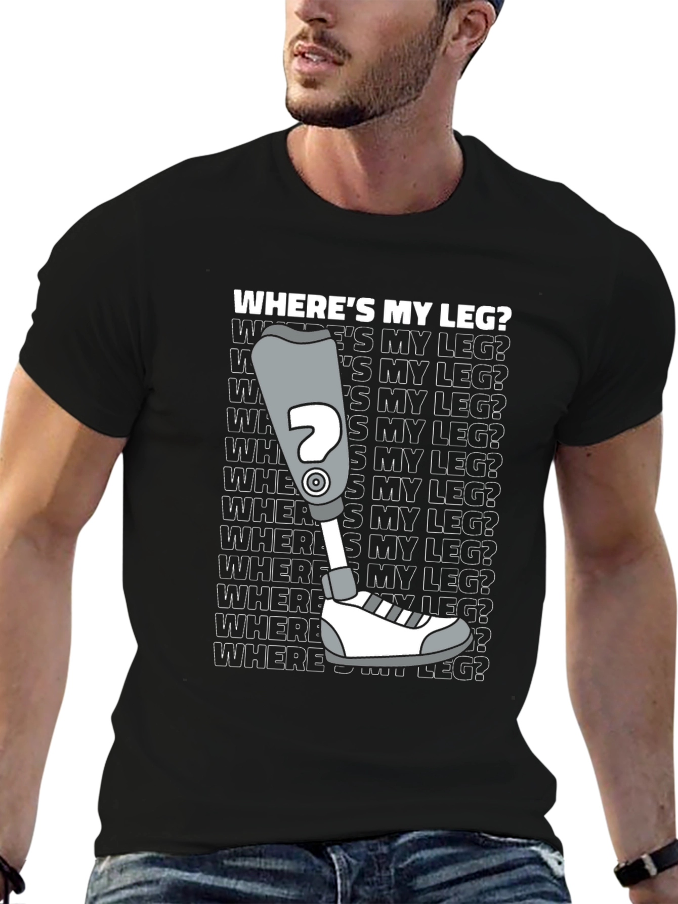 Black Where's My Leg? Novelty T-Shirt view 6