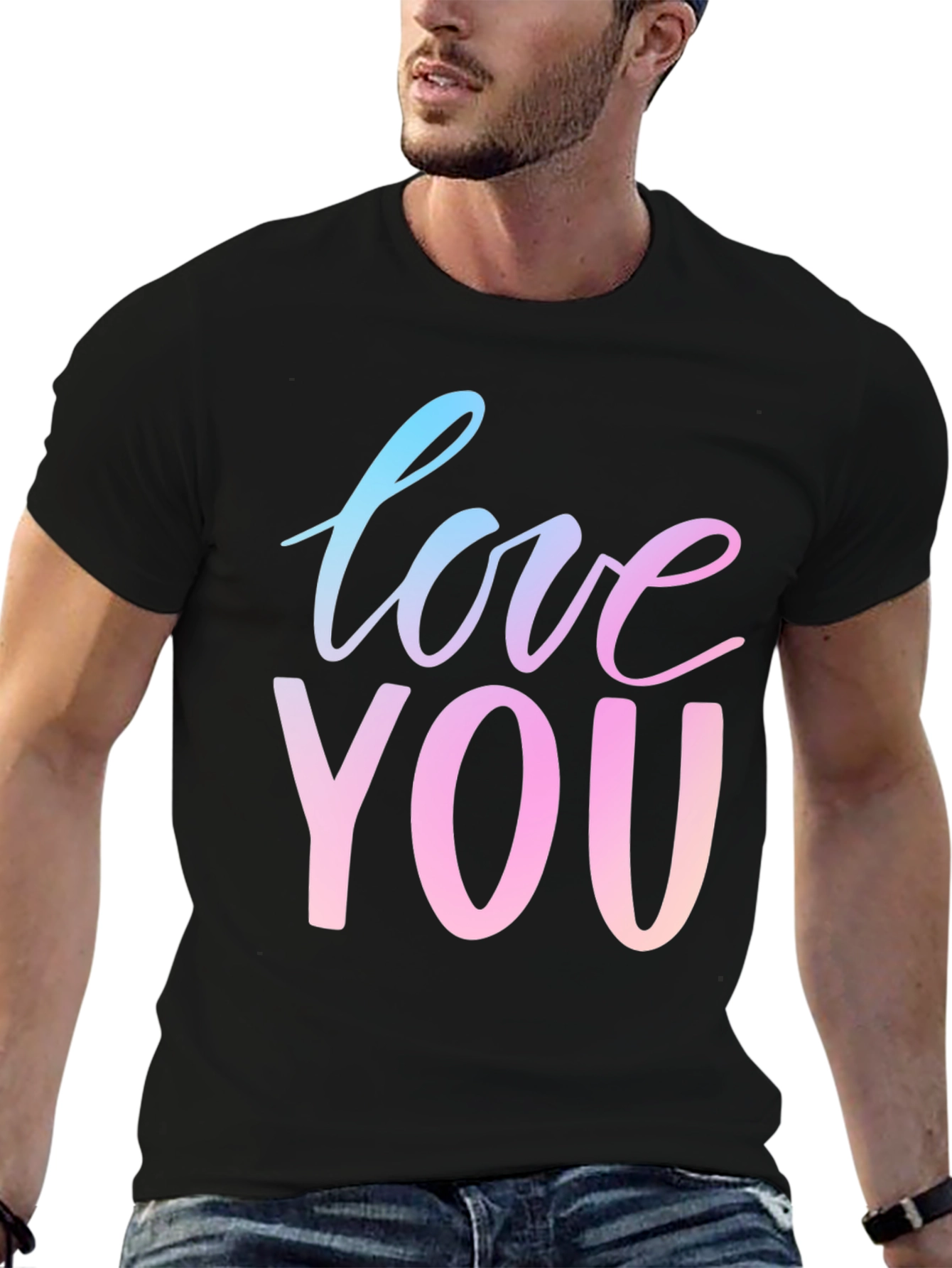 Black Love You Graphic Tee - Gradient Text, Black Shirt view 6