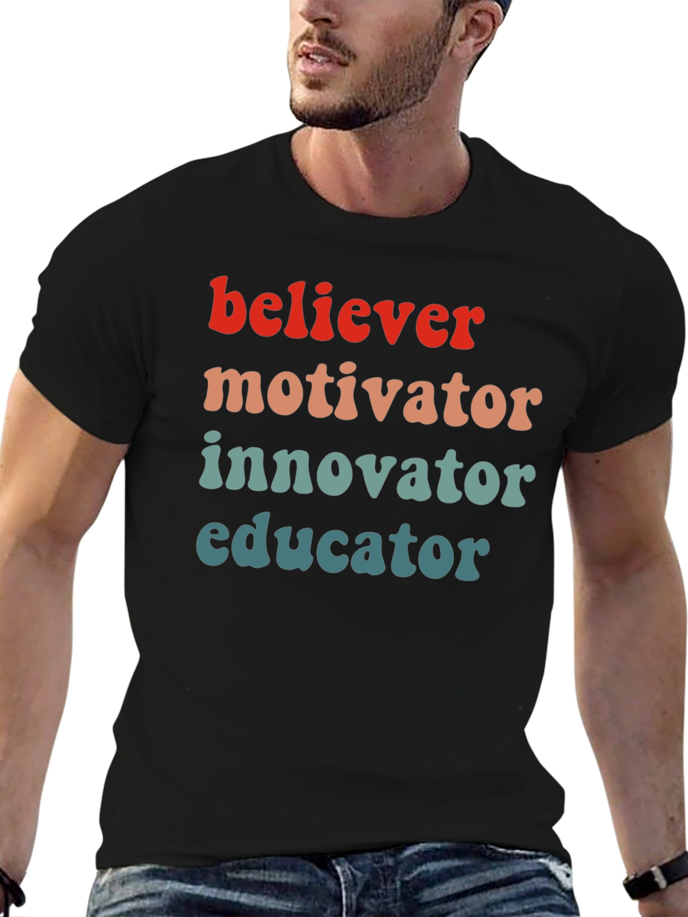 Black Believer Motivator Educator Graphic Tee view 6