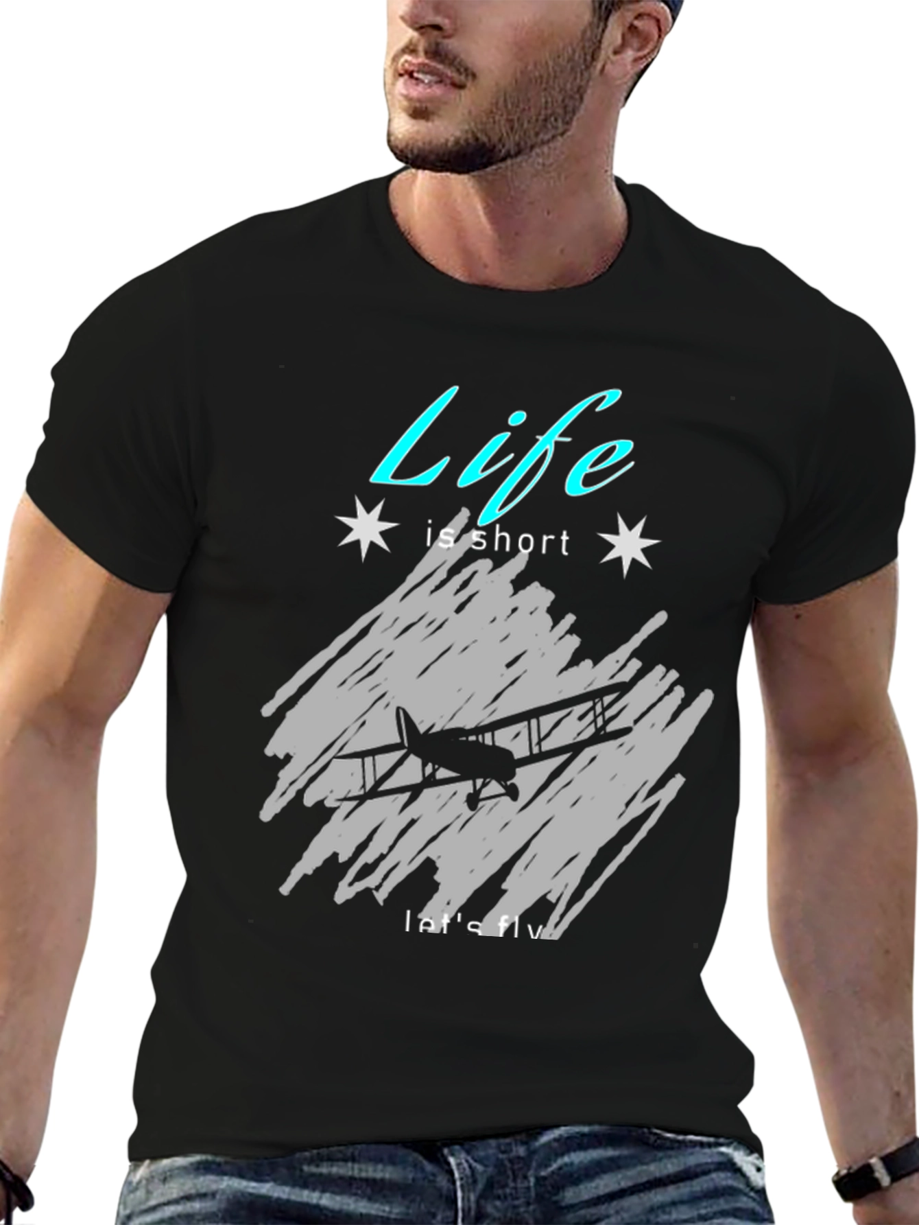 Black Life Is Short, Let's Fly Graphic Tee view 6