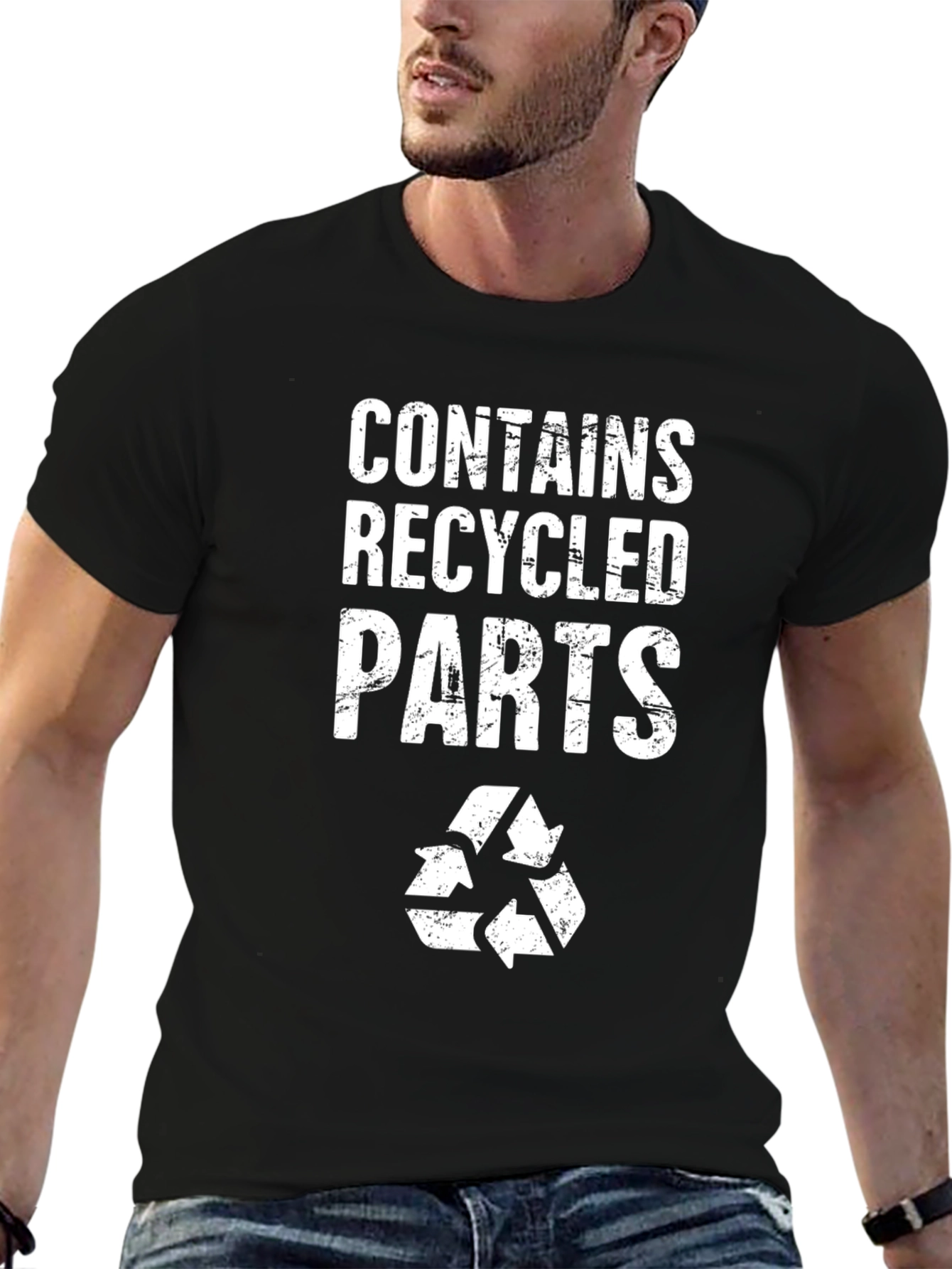 Black Contains Recycled Parts Graphic Tee - Eco-Friendly T-Shirt view 6