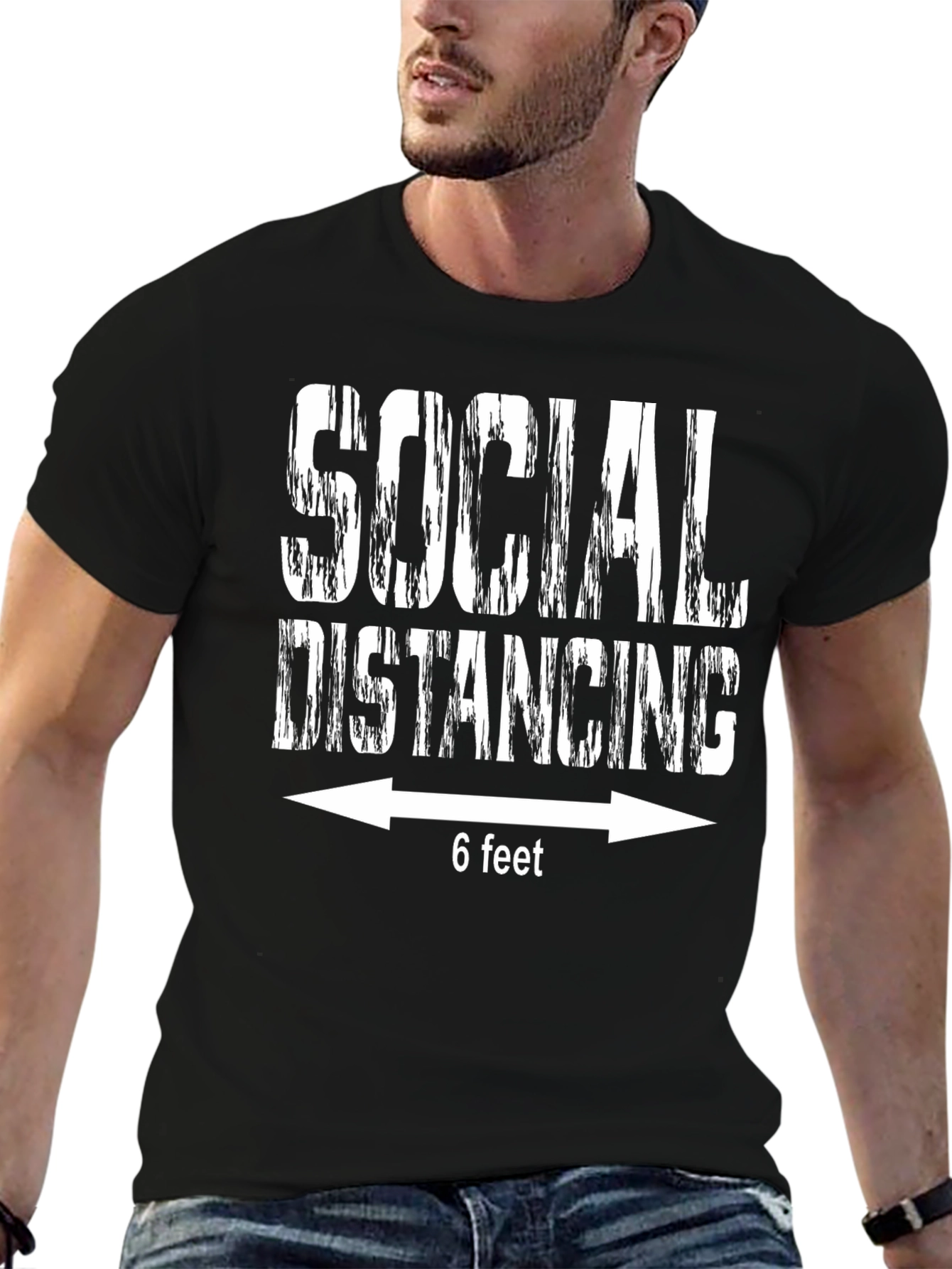 Black Social Distancing 6 Feet Funny T-Shirt view 6