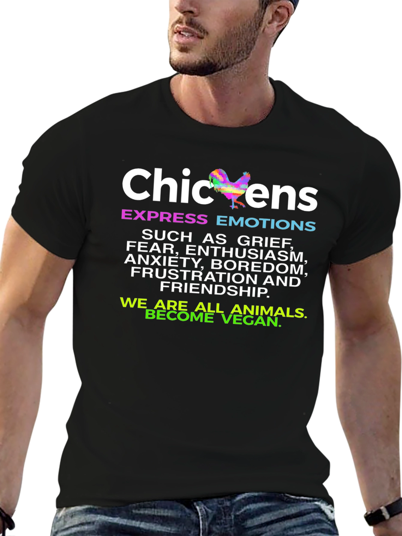 Black Chickens Express Emotions T-Shirt - Vegan Animal Lover Tee view 6