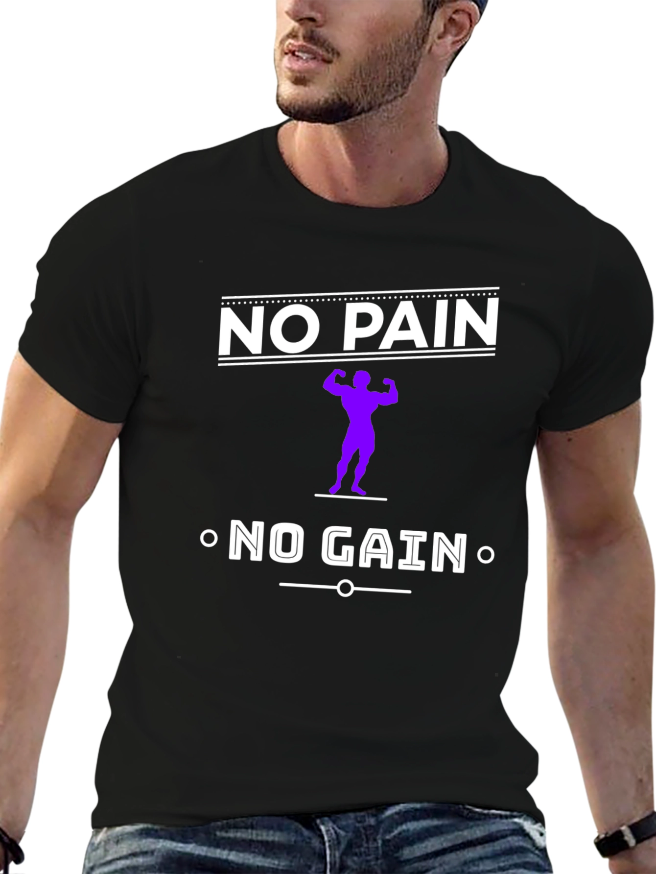 Black No Pain No Gain Black Graphic T-Shirt view 6