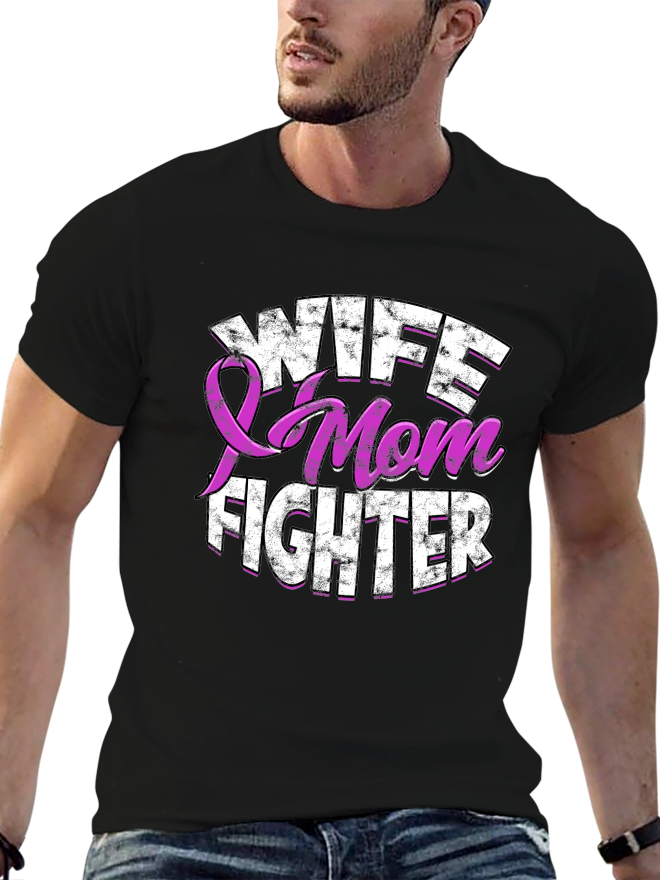 Black Wife Mom Fighter T-Shirt Breast Cancer Awareness view 6
