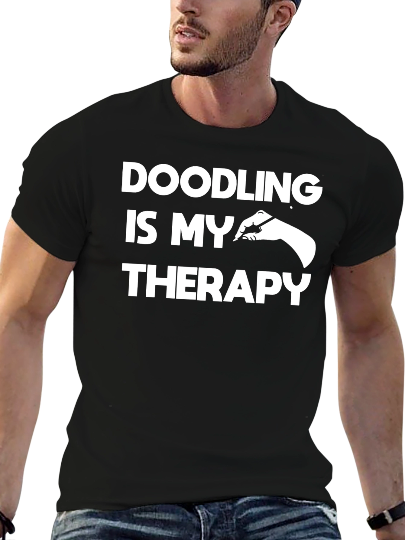Black Doodling is My Therapy T-Shirt - Artistic Creativity Tee view 6