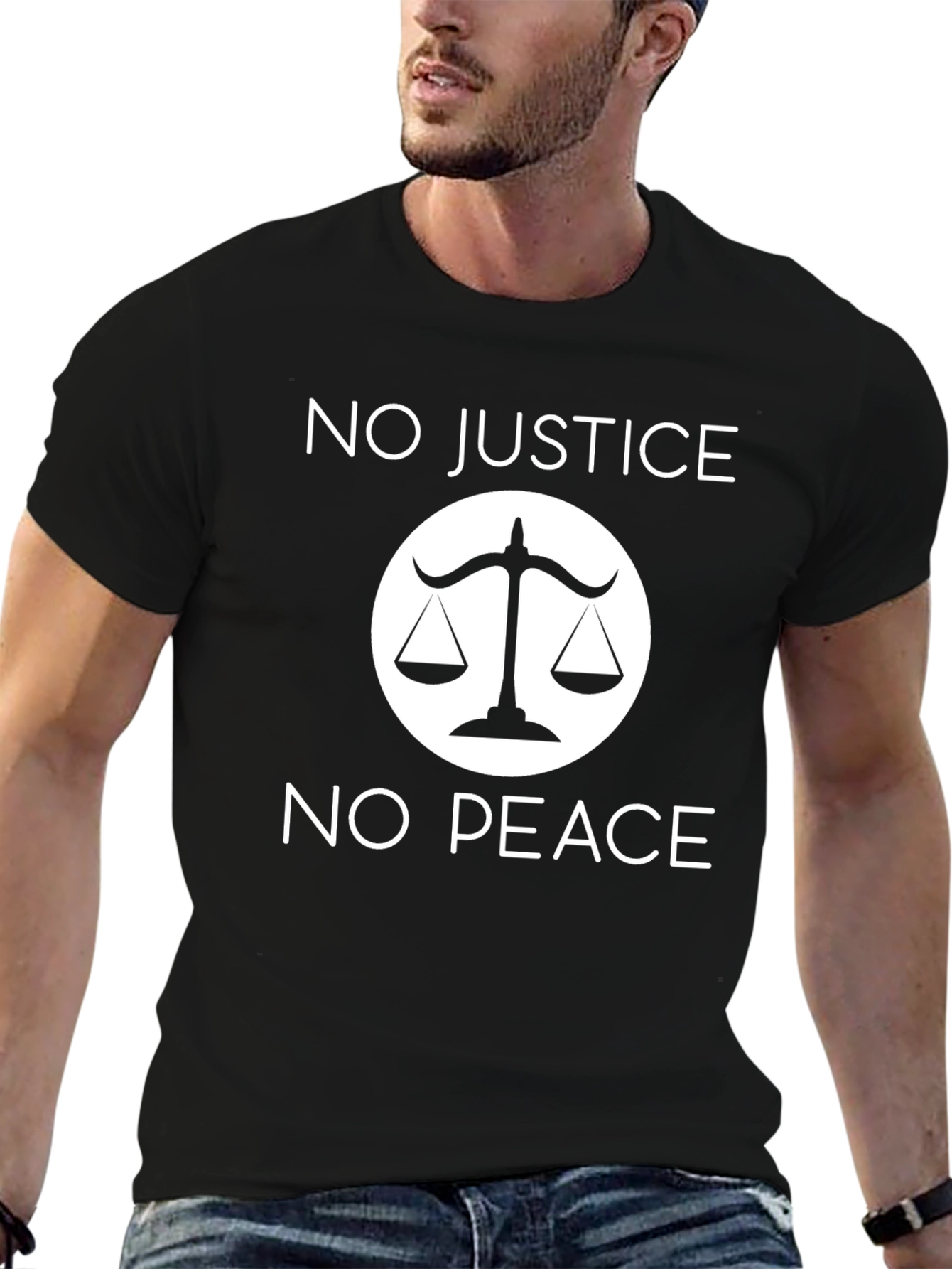 Black No Justice No Peace Graphic Tee - Social Justice T-Shirt view 6