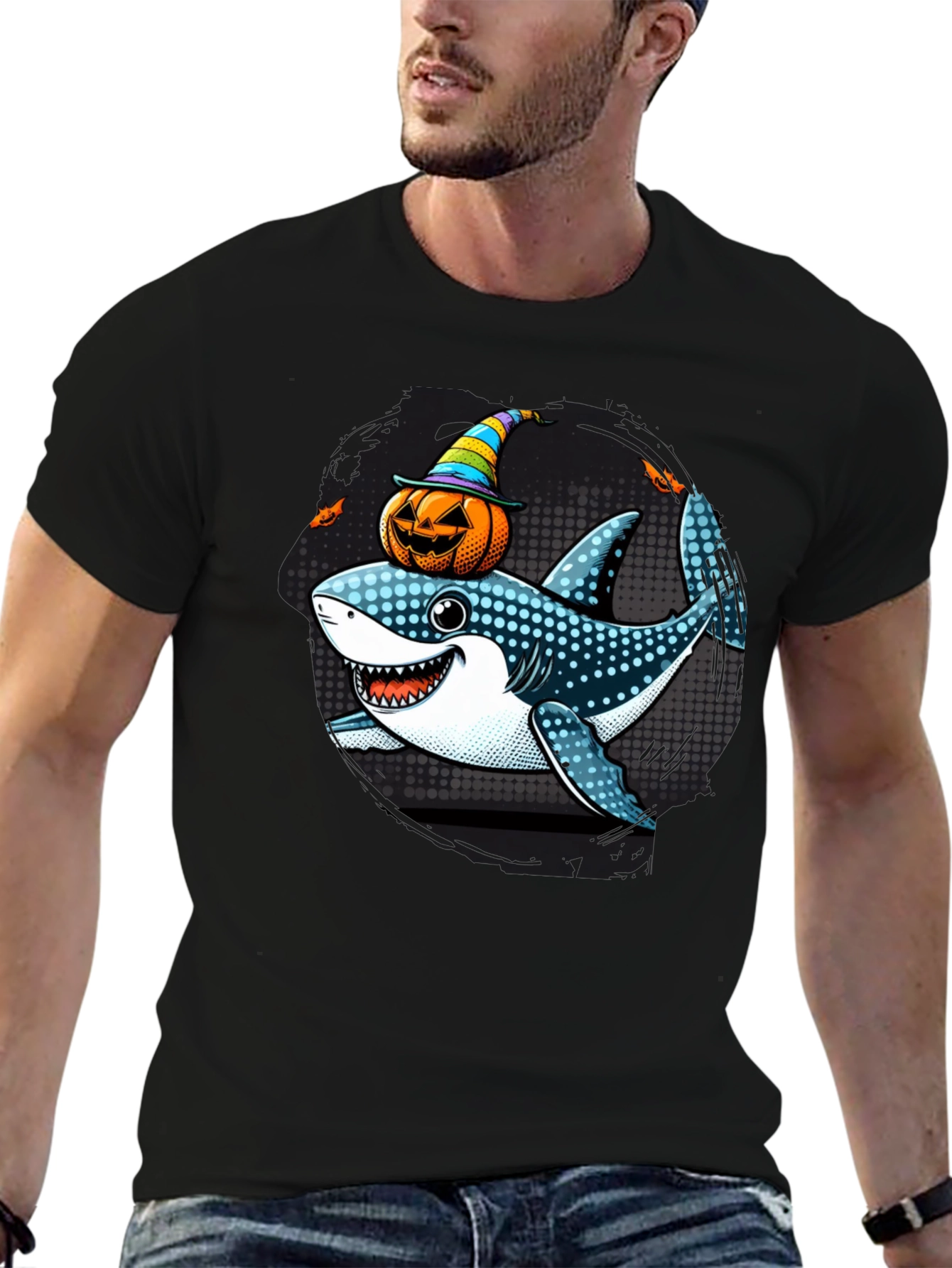Black Halloween Shark T-Shirt view 6