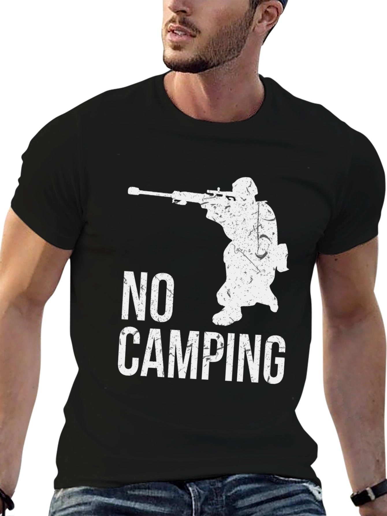 Black No Camping Sniper Graphic Tee - Black Cotton view 6