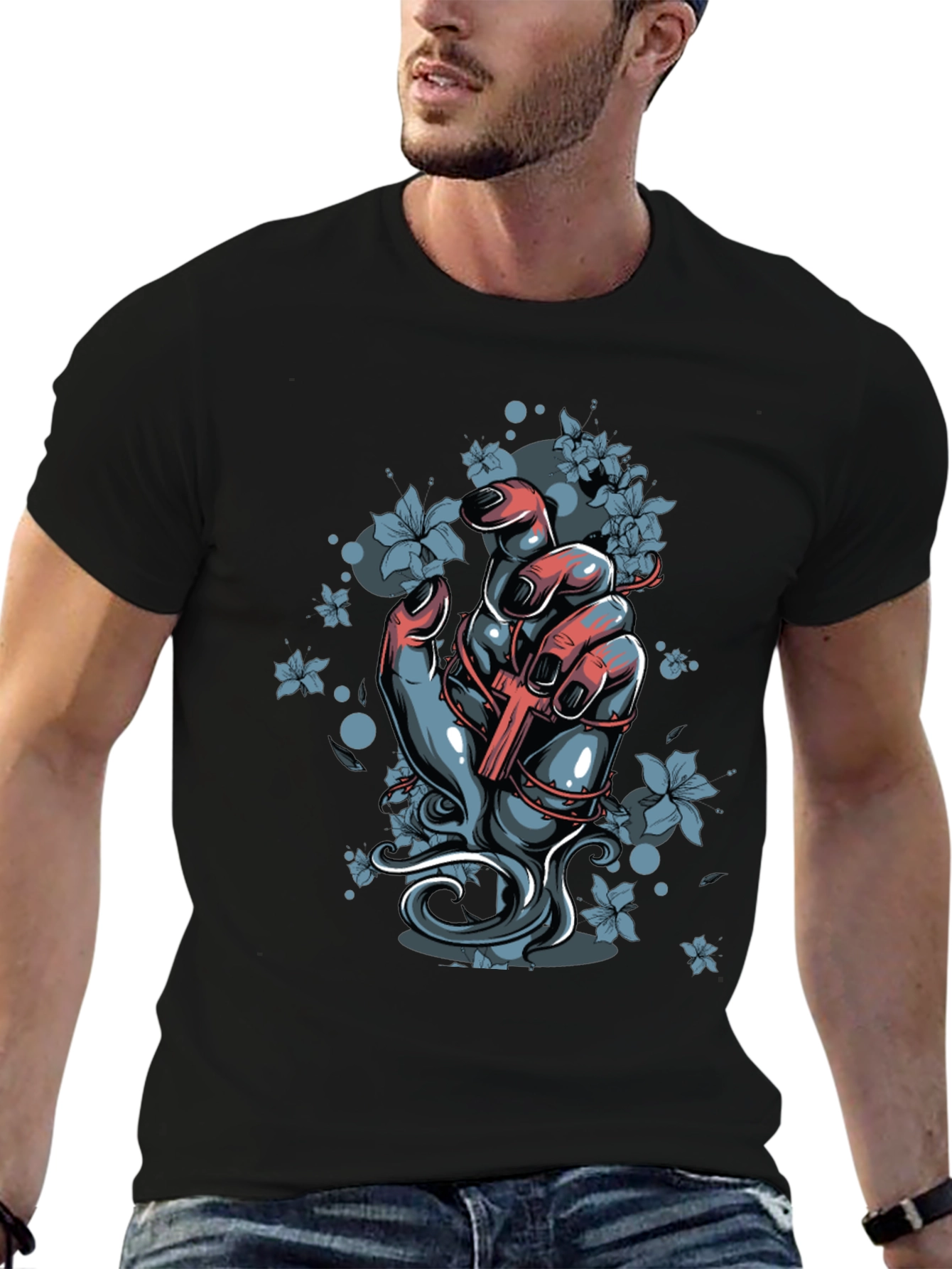 Hand & Cross Graphic Tee - Black - 6