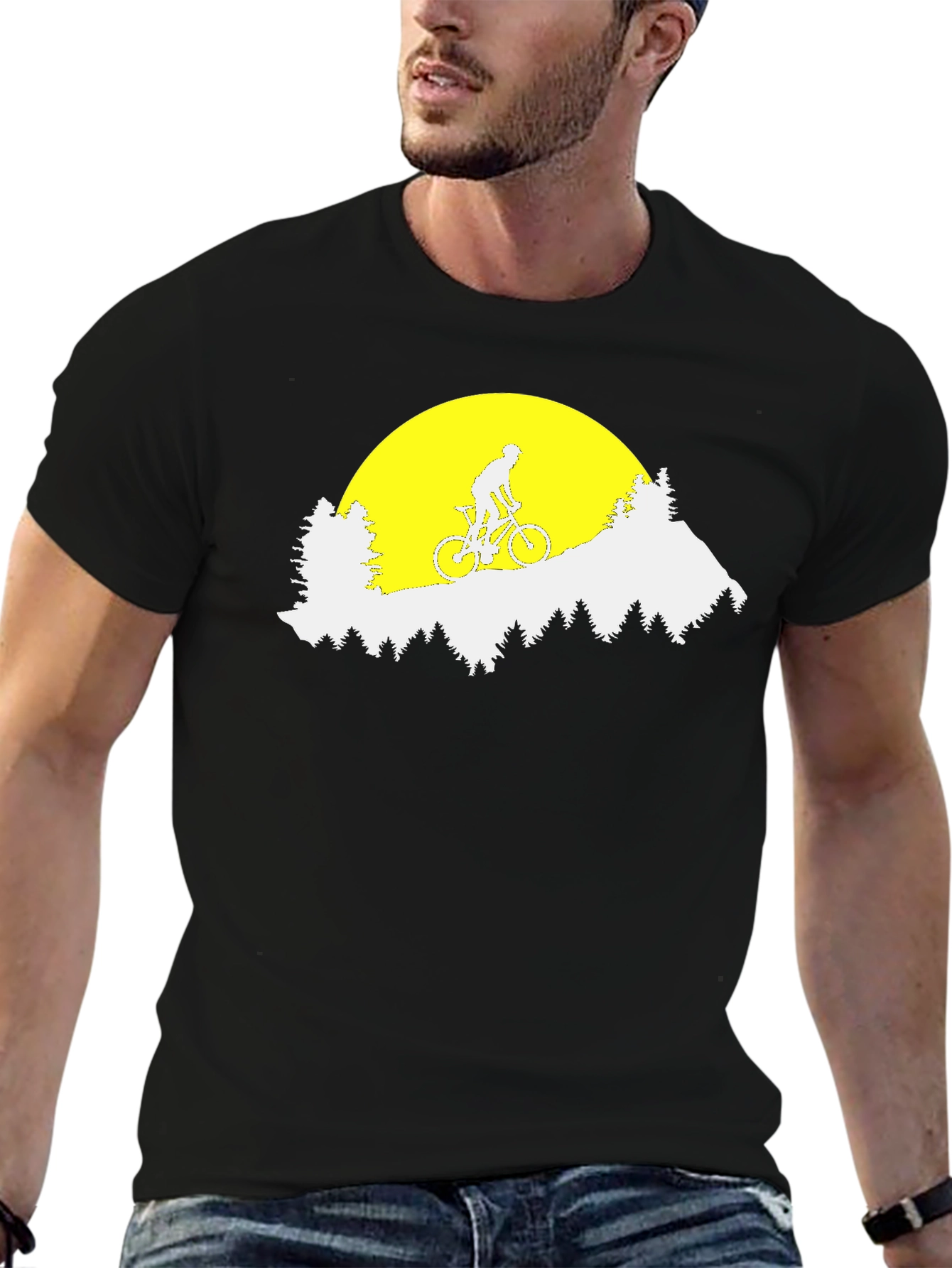 Black Mountain Biker Sunset Graphic Tee - Black Cotton T-Shirt view 6