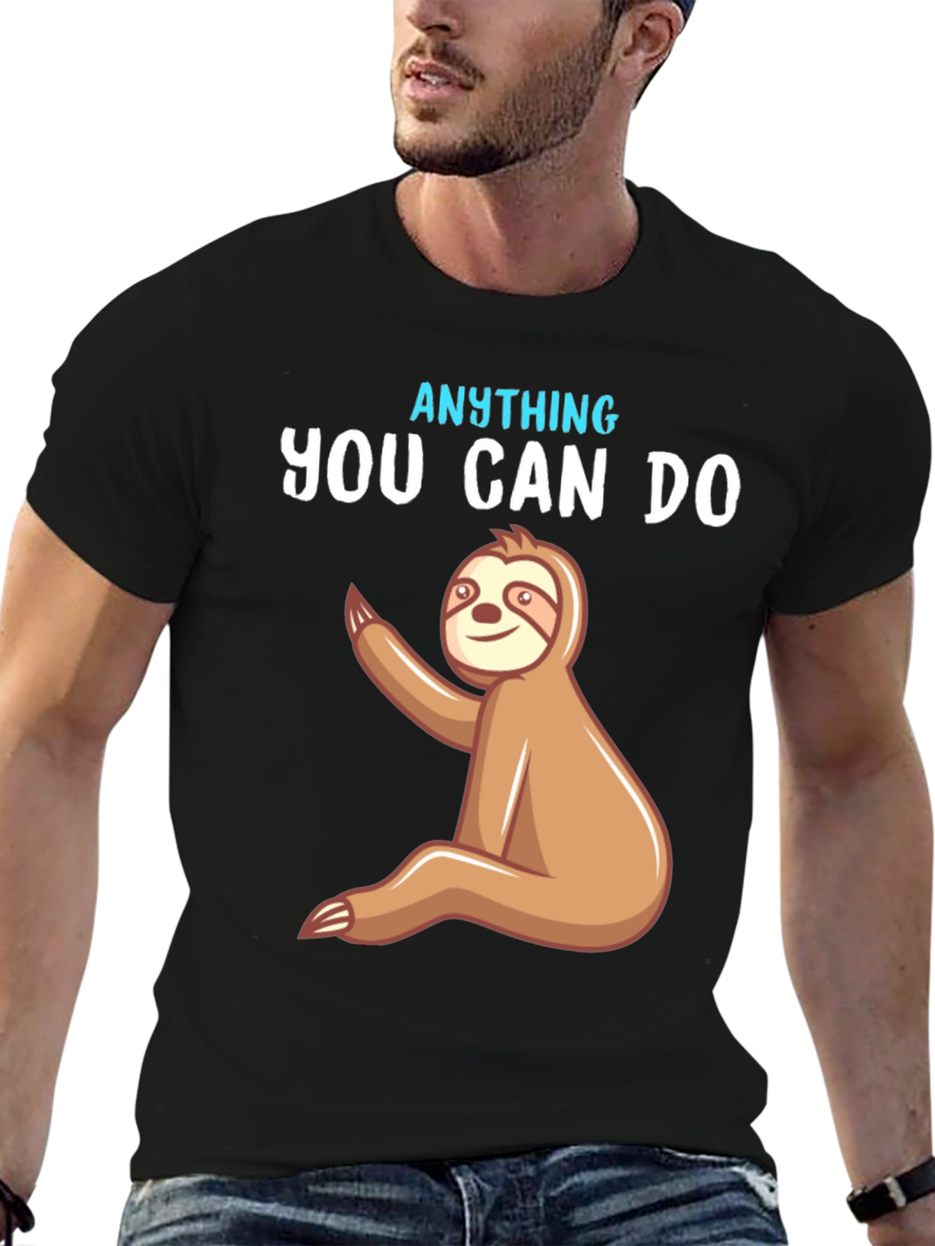 Black Funny Sloth "Anything You Can Do" Graphic T-Shirt view 6