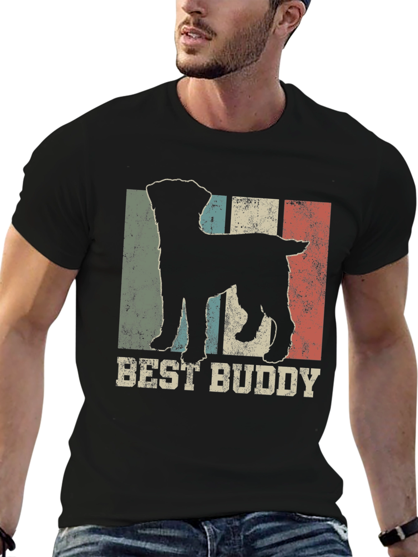 Black Best Buddy Dog Silhouette Men's T-Shirt view 6