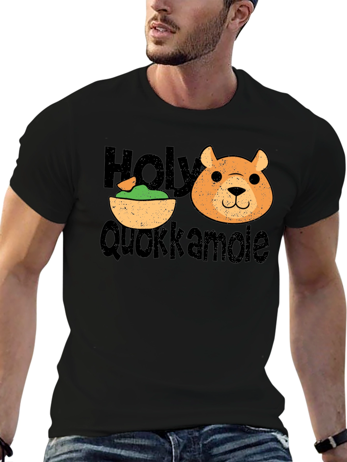 Black Holy Quokkamole Funny Graphic T-Shirt view 6