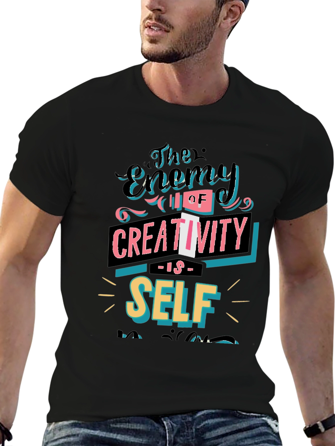 Black The Enemy of Creativity Graphic T-Shirt view 6