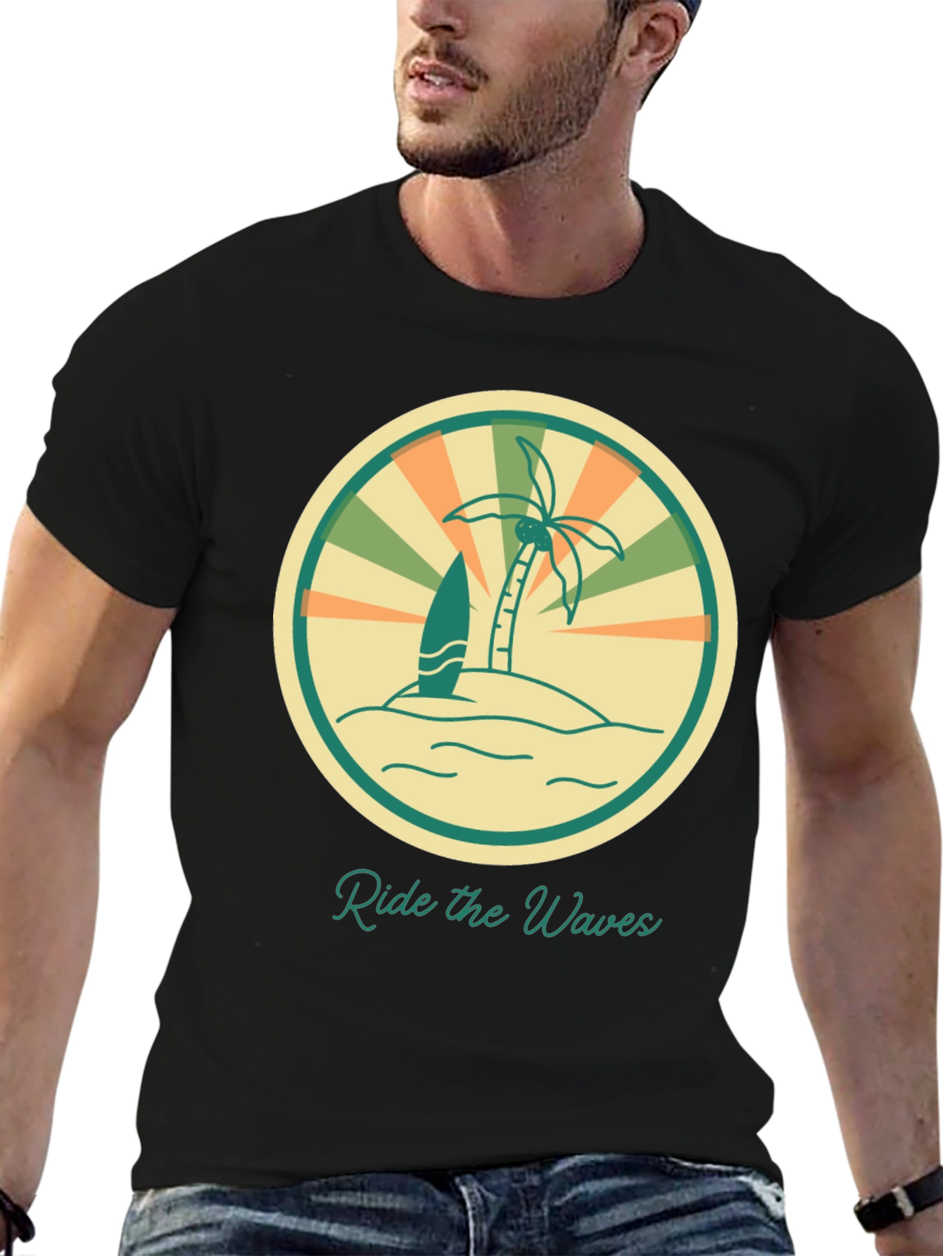 Black Ride the Waves Graphic Tee - Retro Surf Vibes view 6